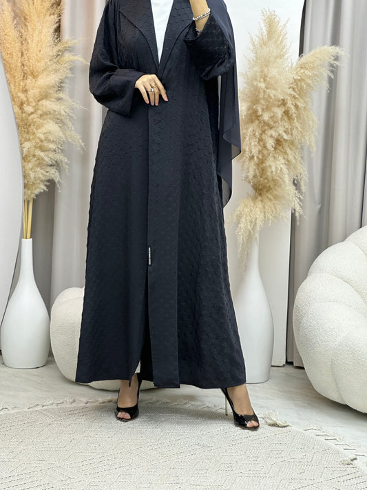 C 0007-01 Black Coat Silk Eid Abaya 02