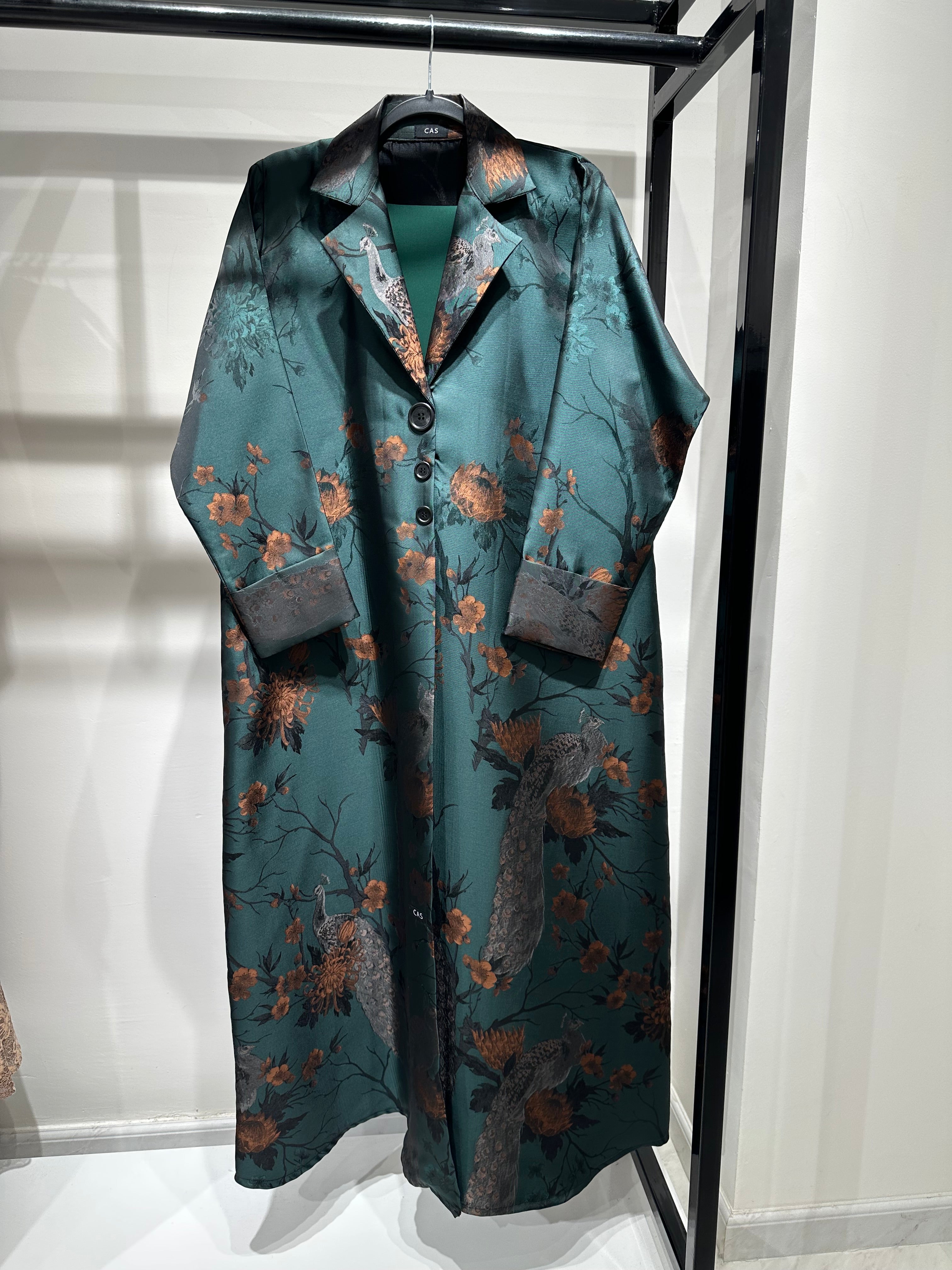 C 1357-03 Green Peacock Printed Abaya
