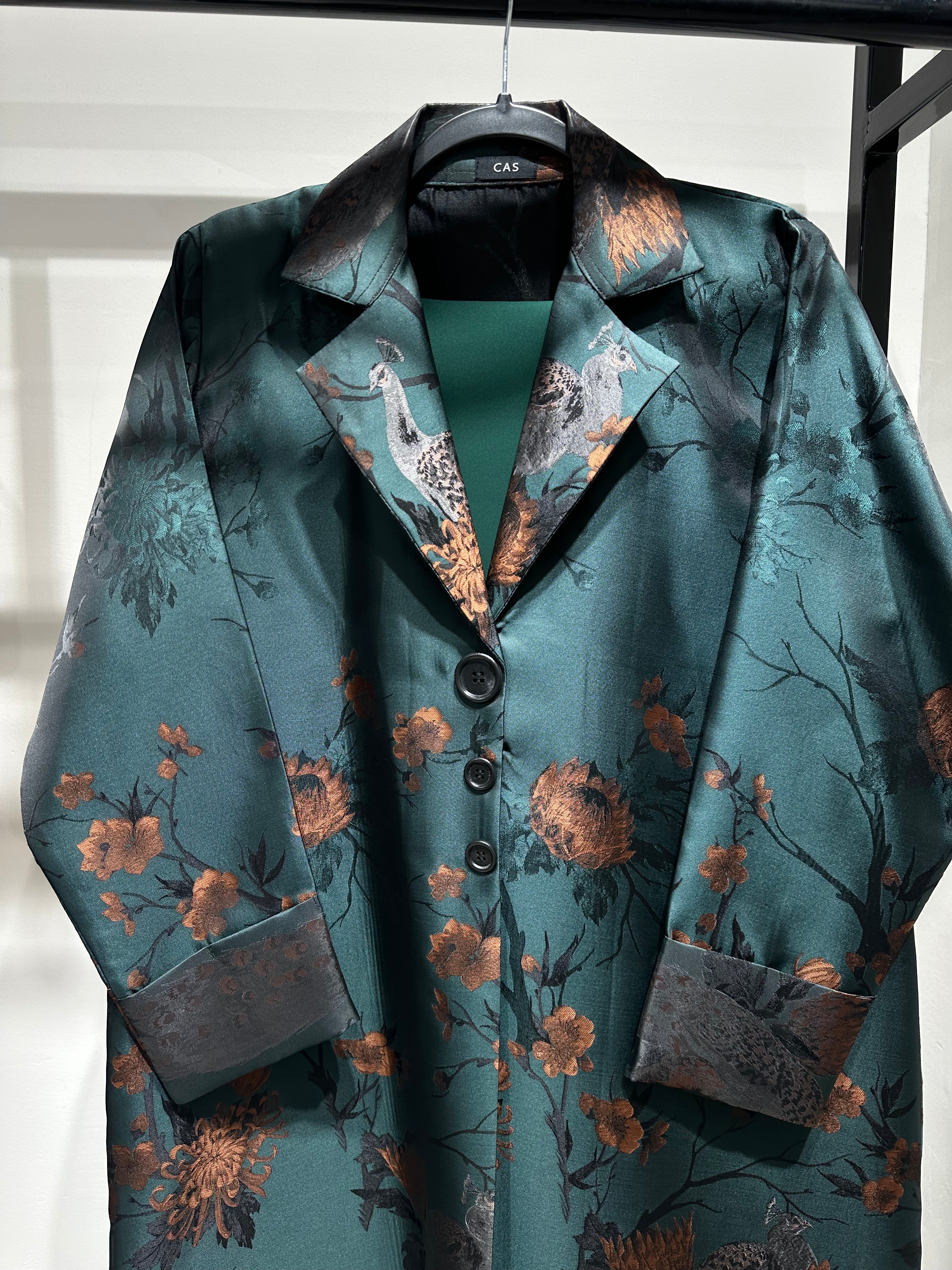 C 1357-03 Green Peacock Printed Abaya