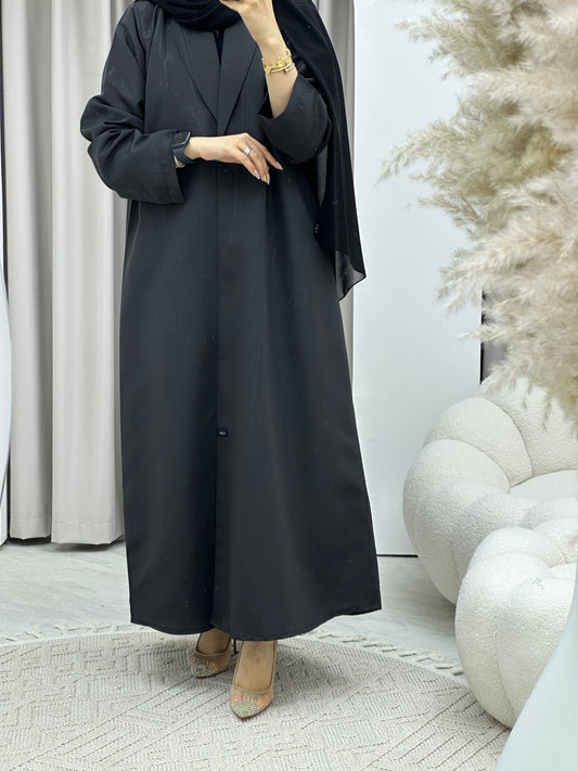 C Premium Jacquard Black Winter Coat Abaya Set