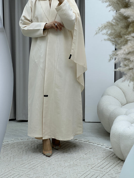 C Premium Jacquard Cream Winter Coat Abaya Set