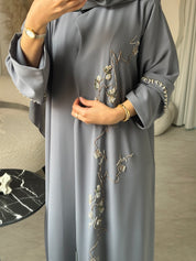 C 0927 Grey Beaded Eid Abaya