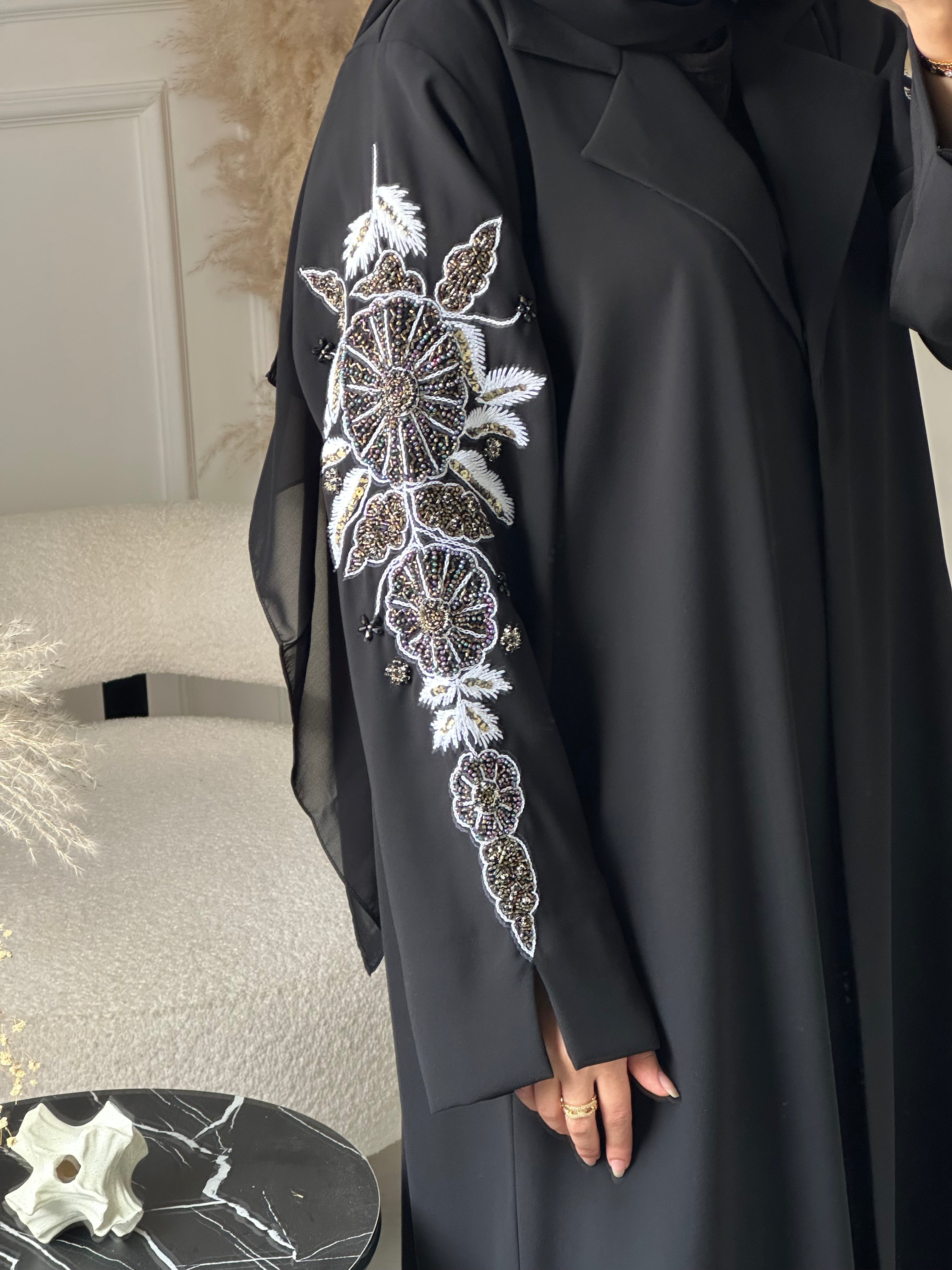 C 0928 Black Beaded Eid Abaya