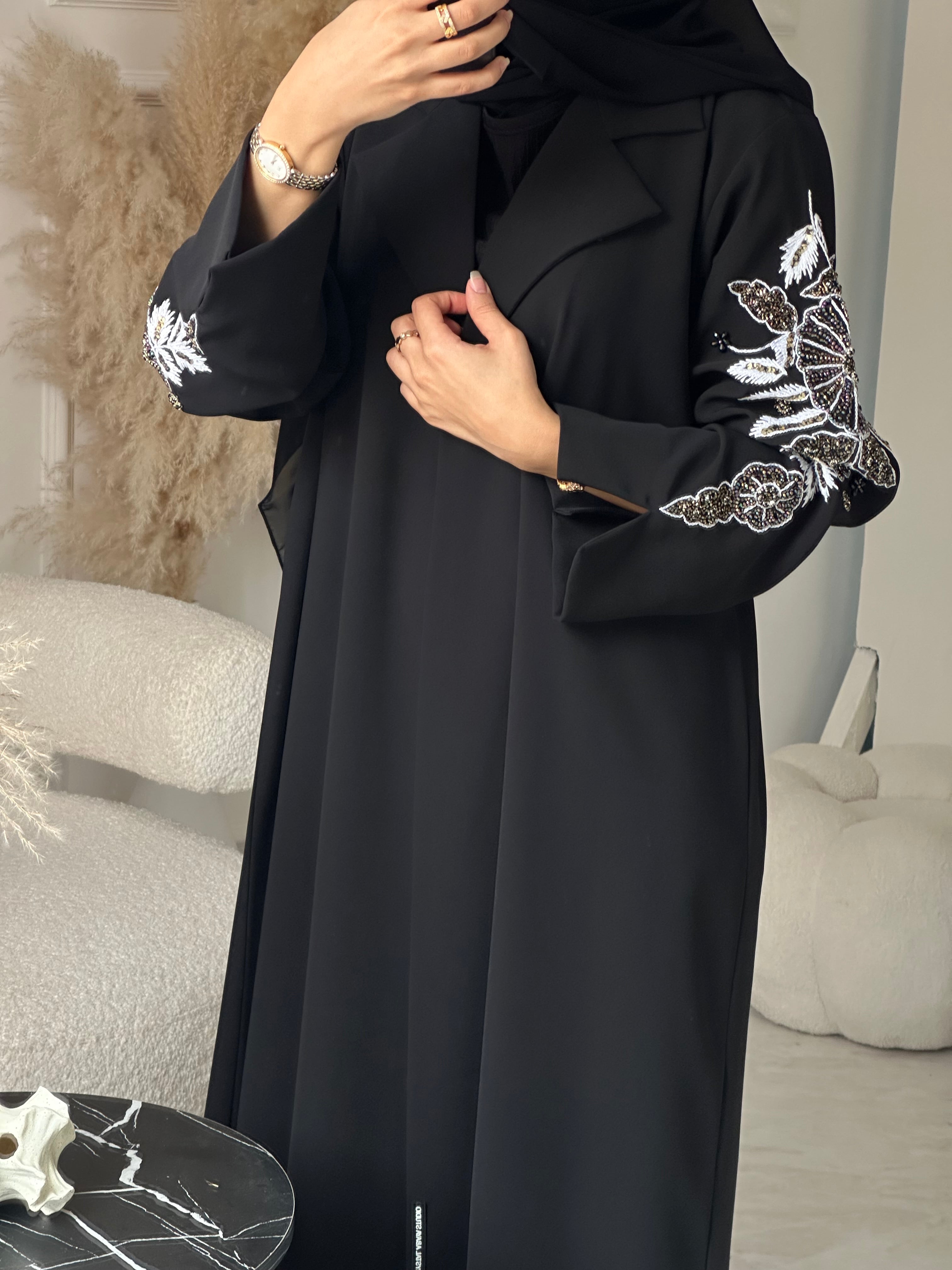 C 0928 Black Beaded Eid Abaya