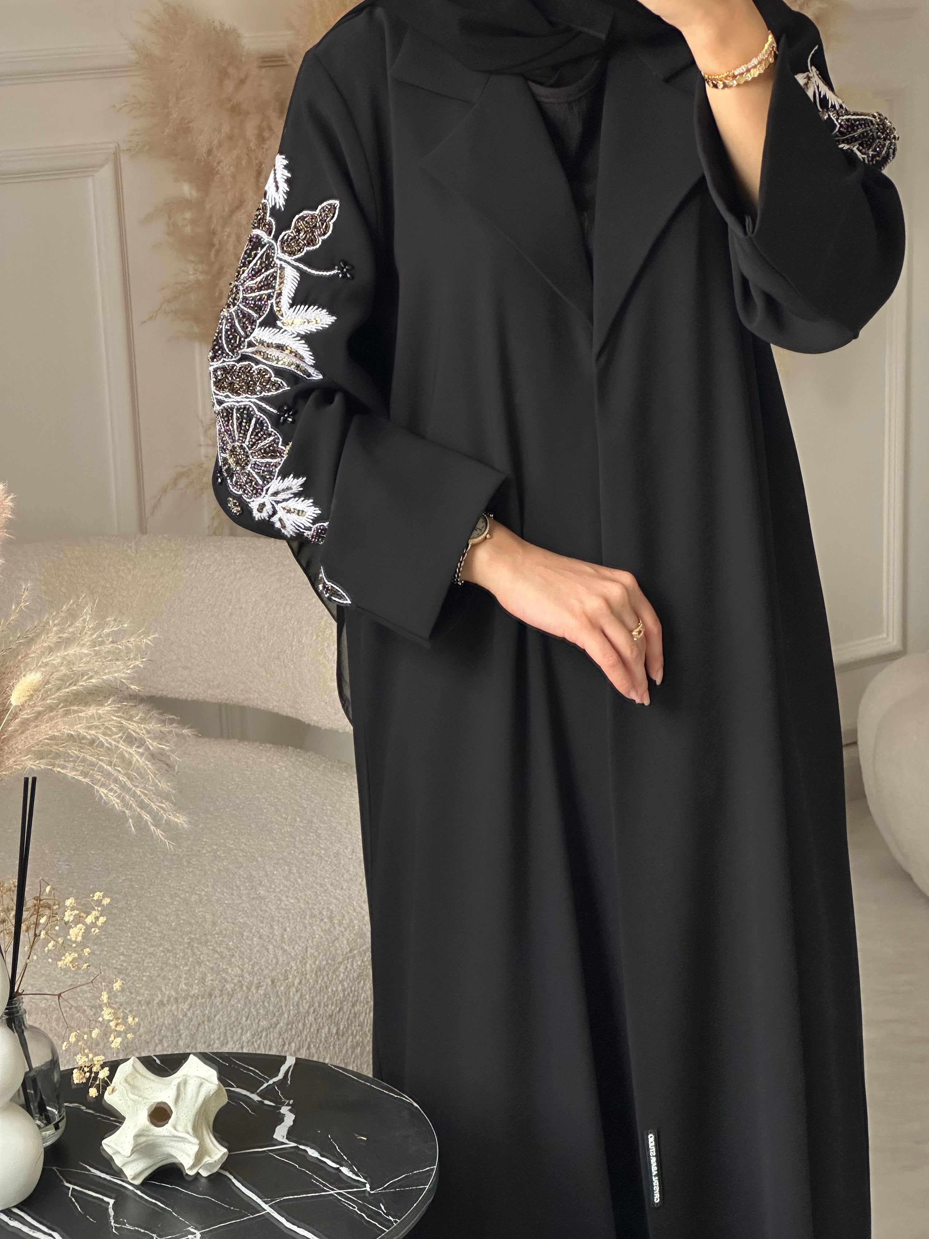 C 0928 Black Beaded Eid Abaya