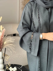 C 0930 Grey Beaded Eid Abaya