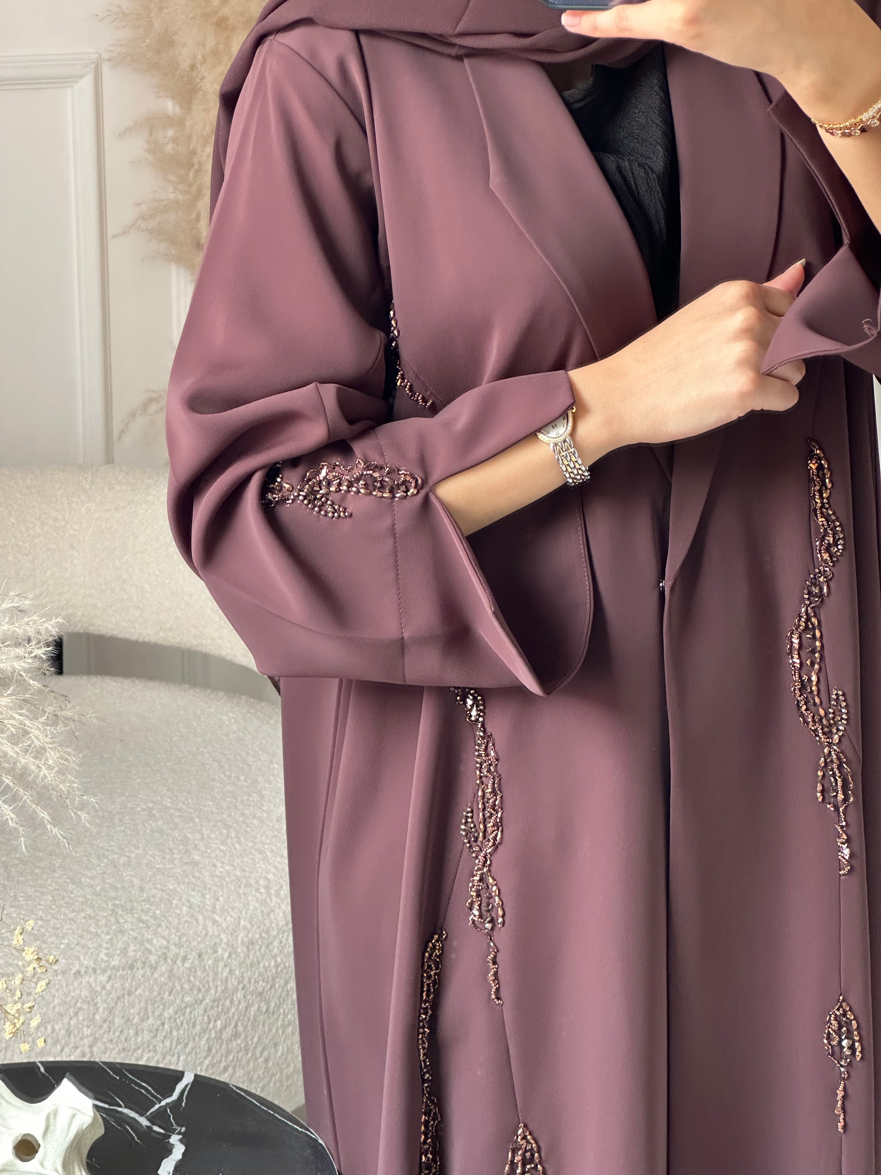 C 0931 Brown Beaded Eid Abaya