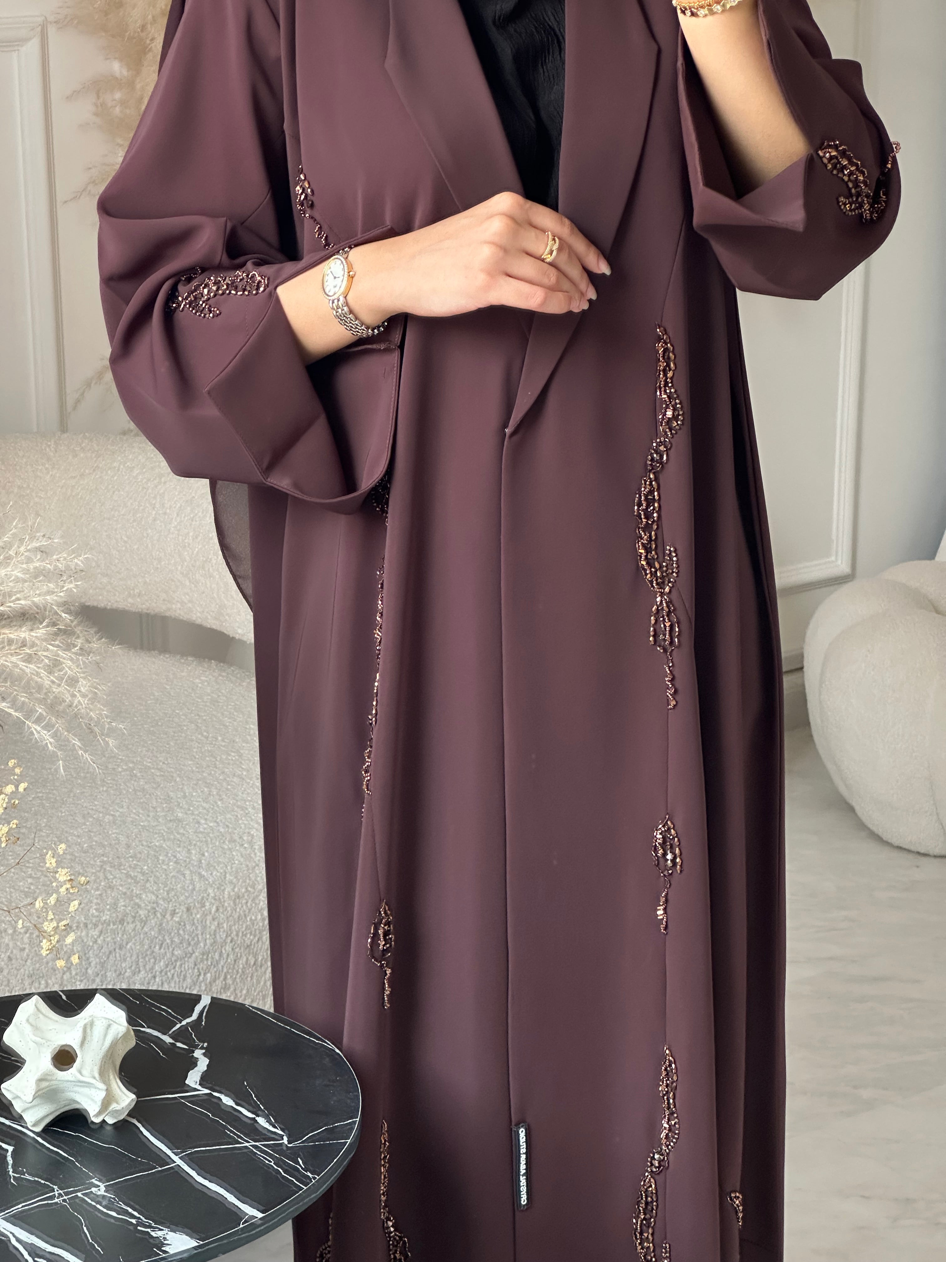 C 0931 Brown Beaded Eid Abaya