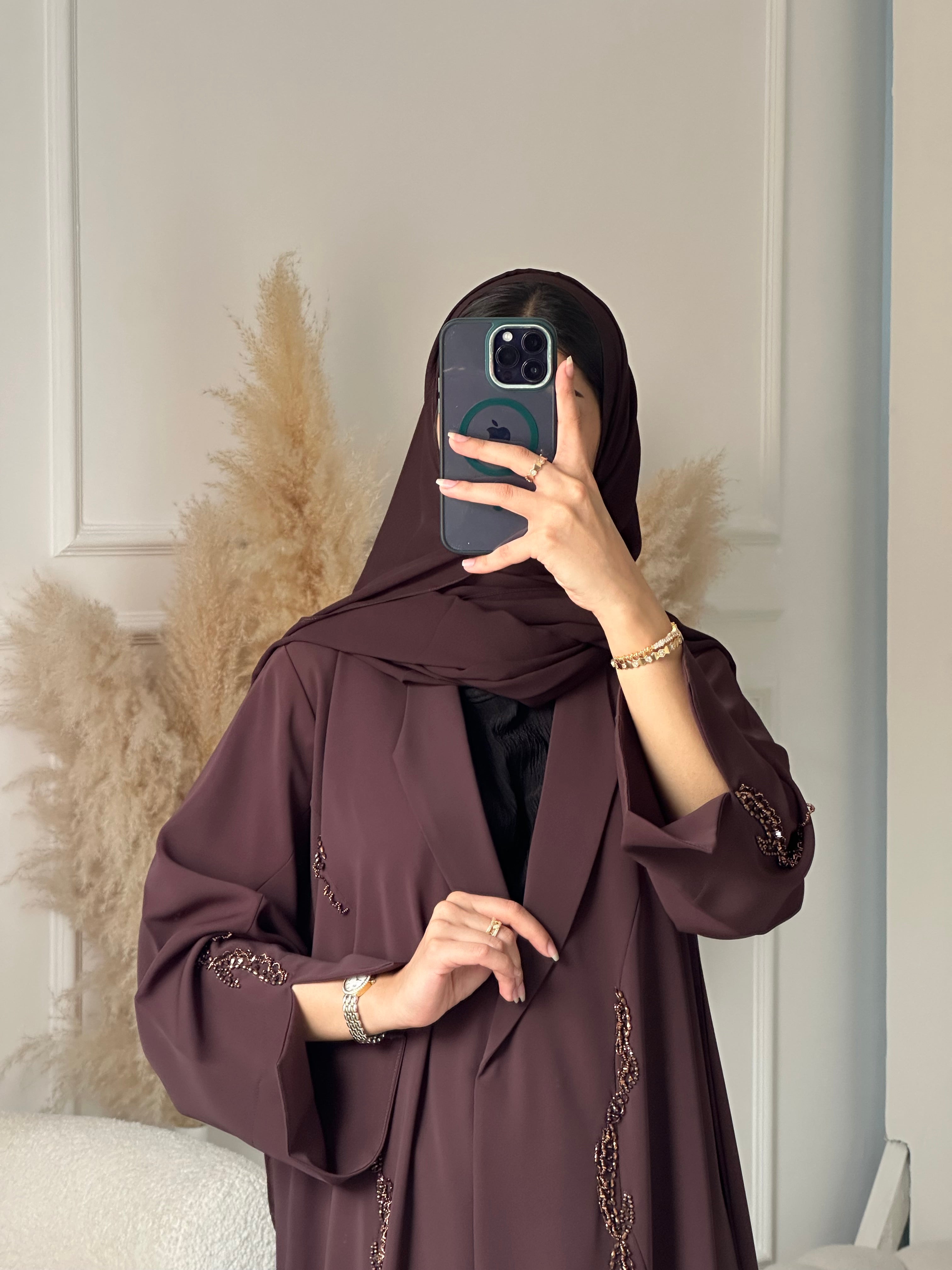 C 0931 Brown Beaded Eid Abaya