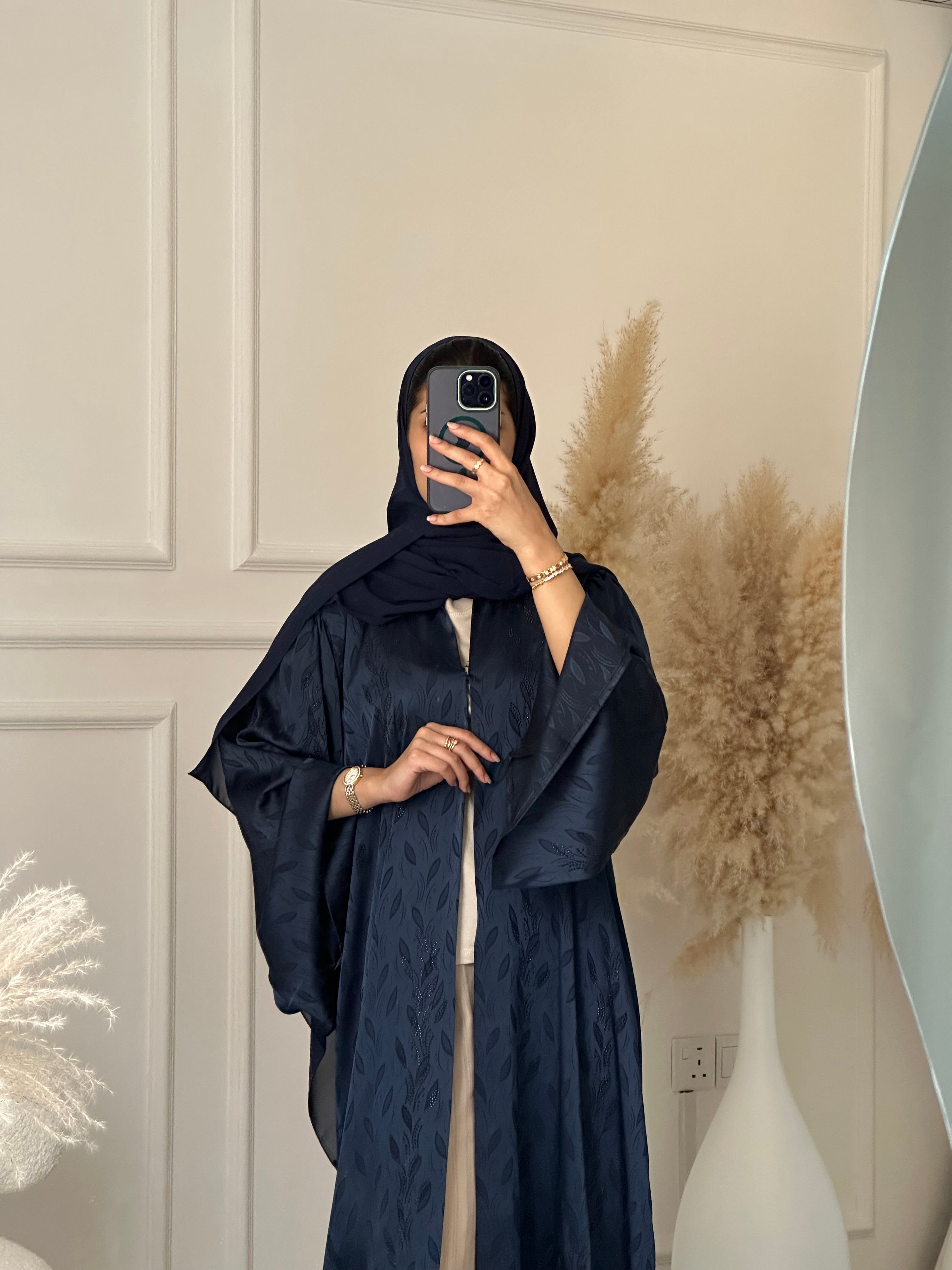 C 1202-01 Navy Blue Printed Abaya