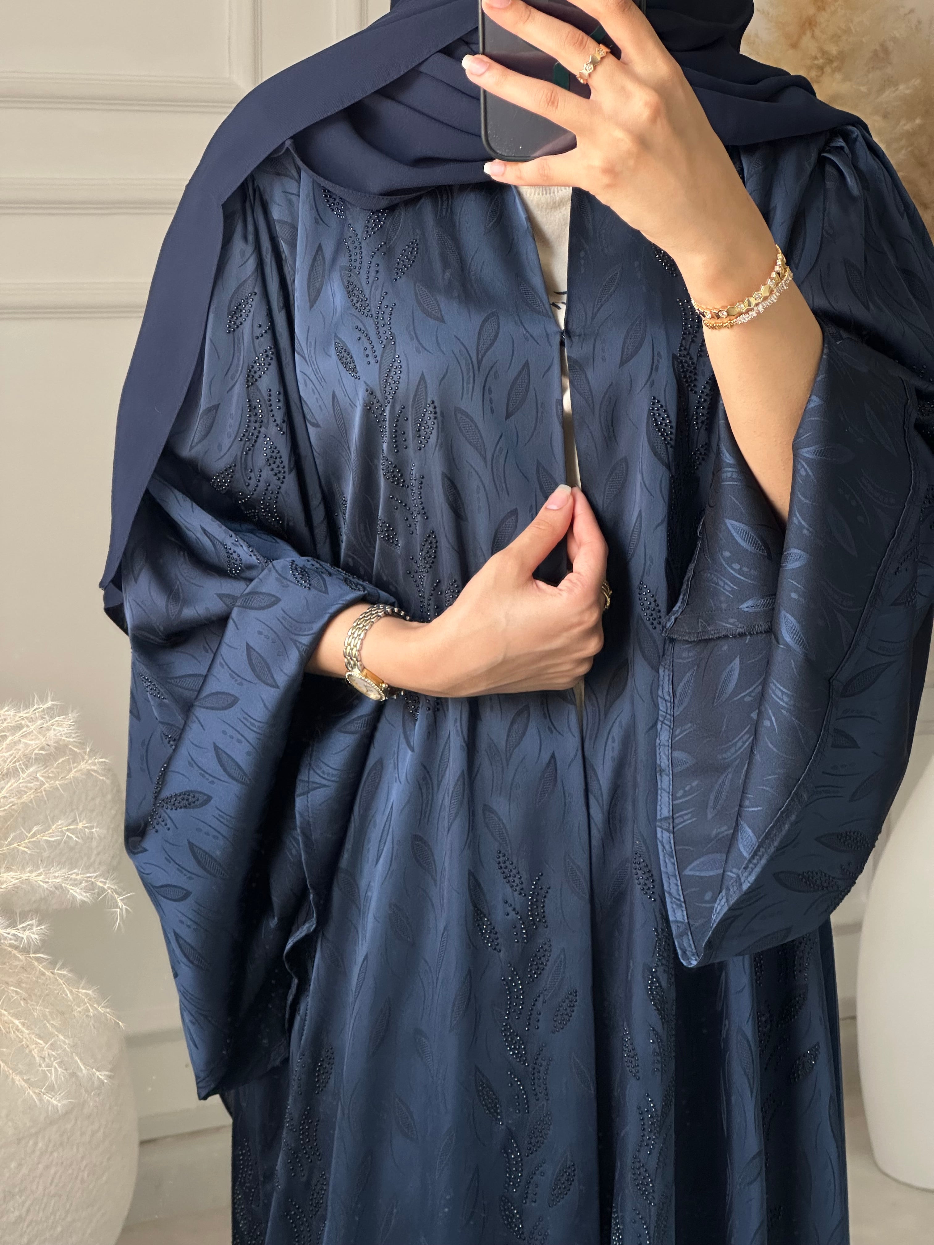 C 1202-01 Navy Blue Printed Abaya