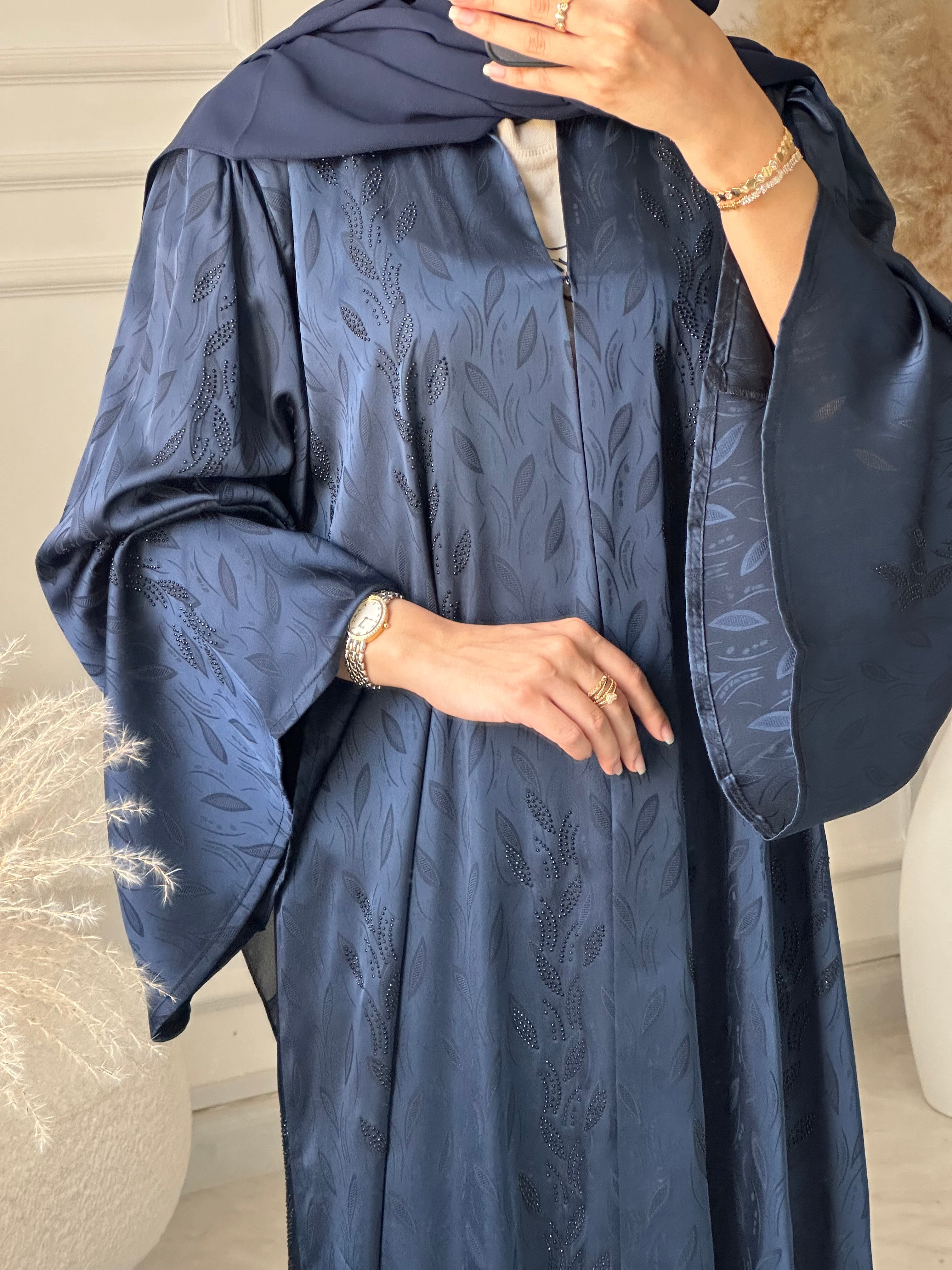 C 1202-01 Navy Blue Printed Abaya