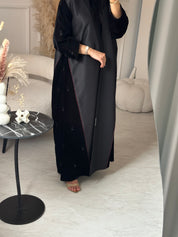 C 0933 Black Beaded Eid Abaya Set