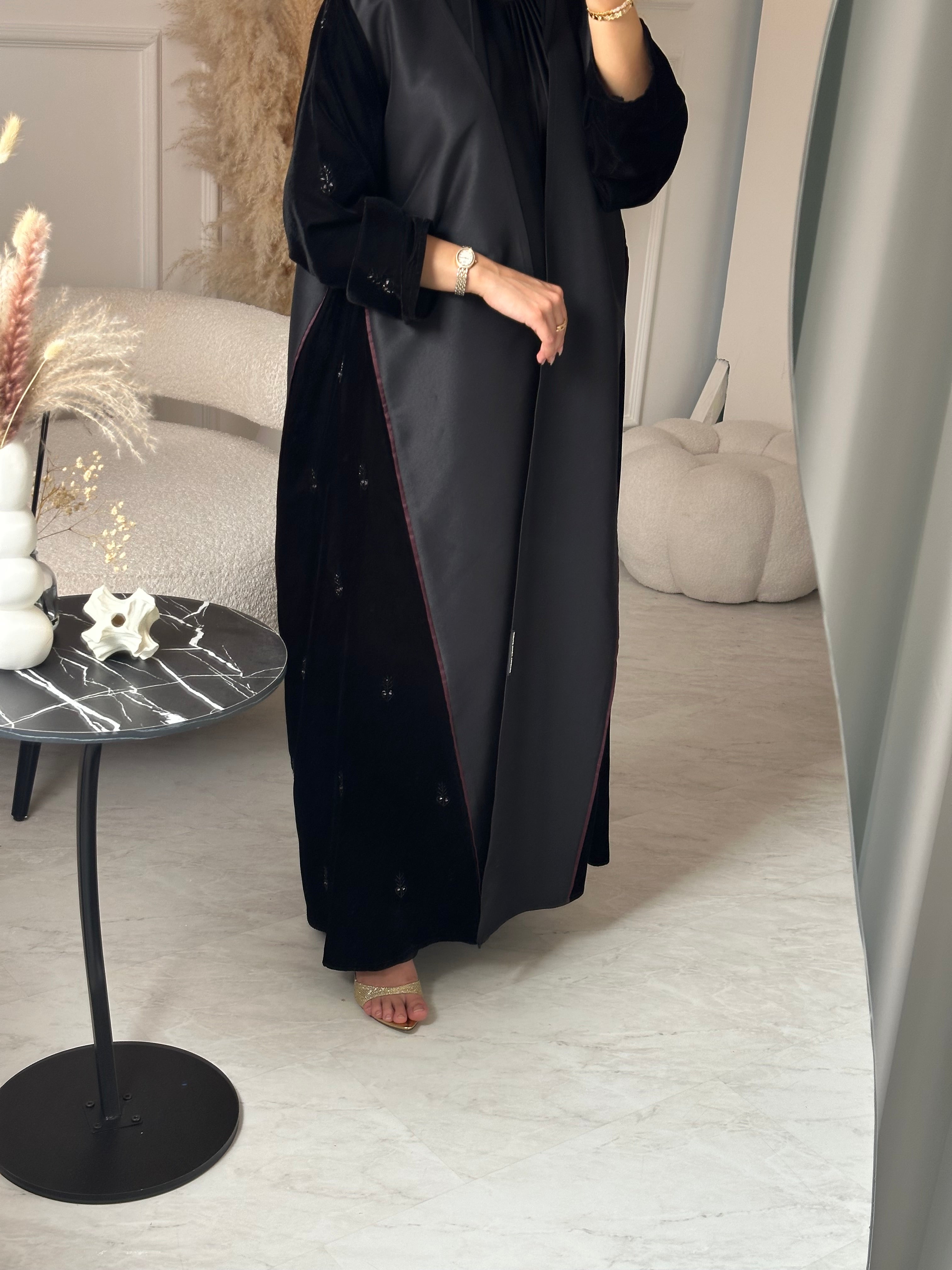 C 0933 Black Beaded Eid Abaya Set