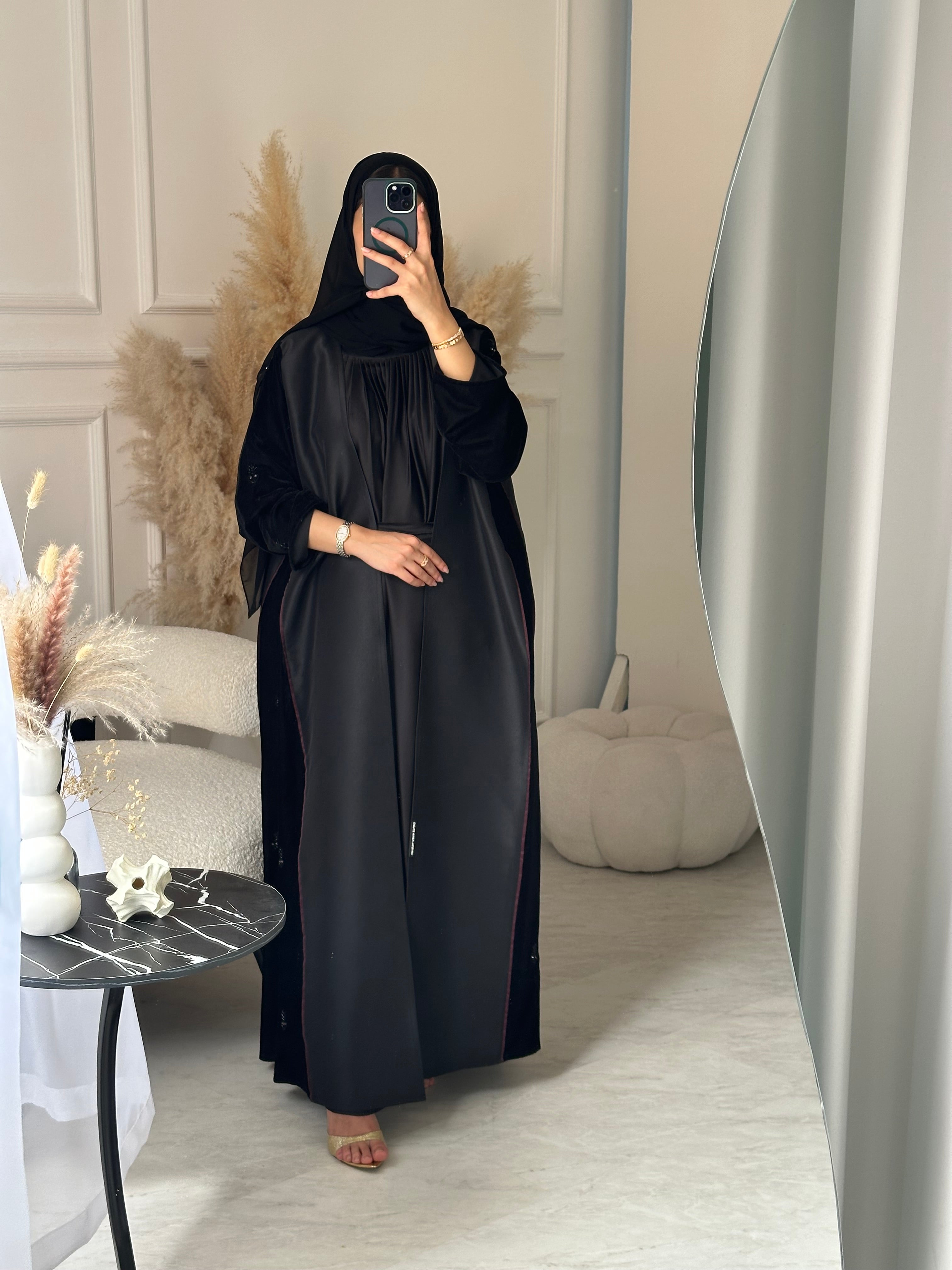 C 0933 Black Beaded Eid Abaya Set