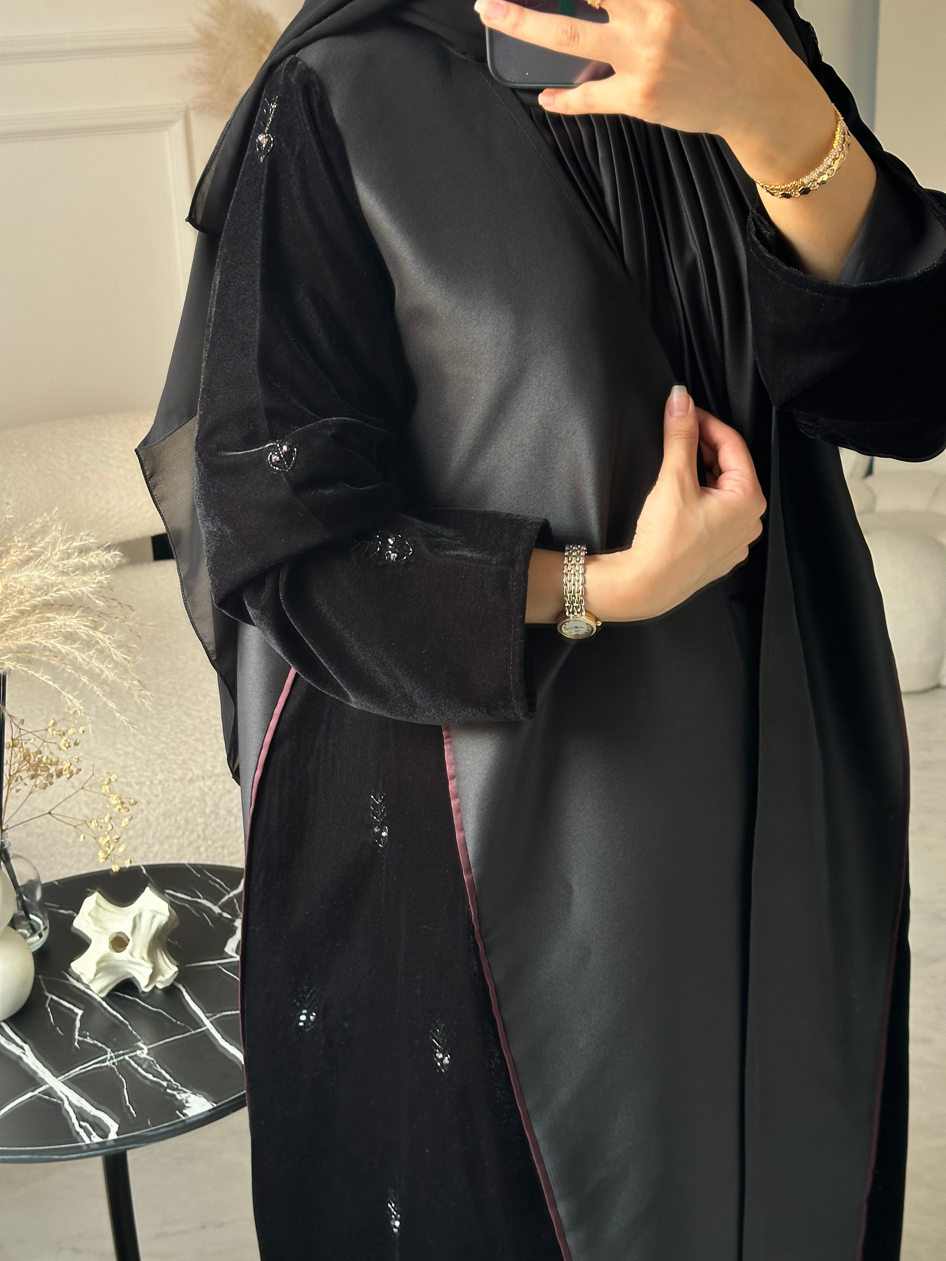 C 0933 Black Beaded Eid Abaya Set