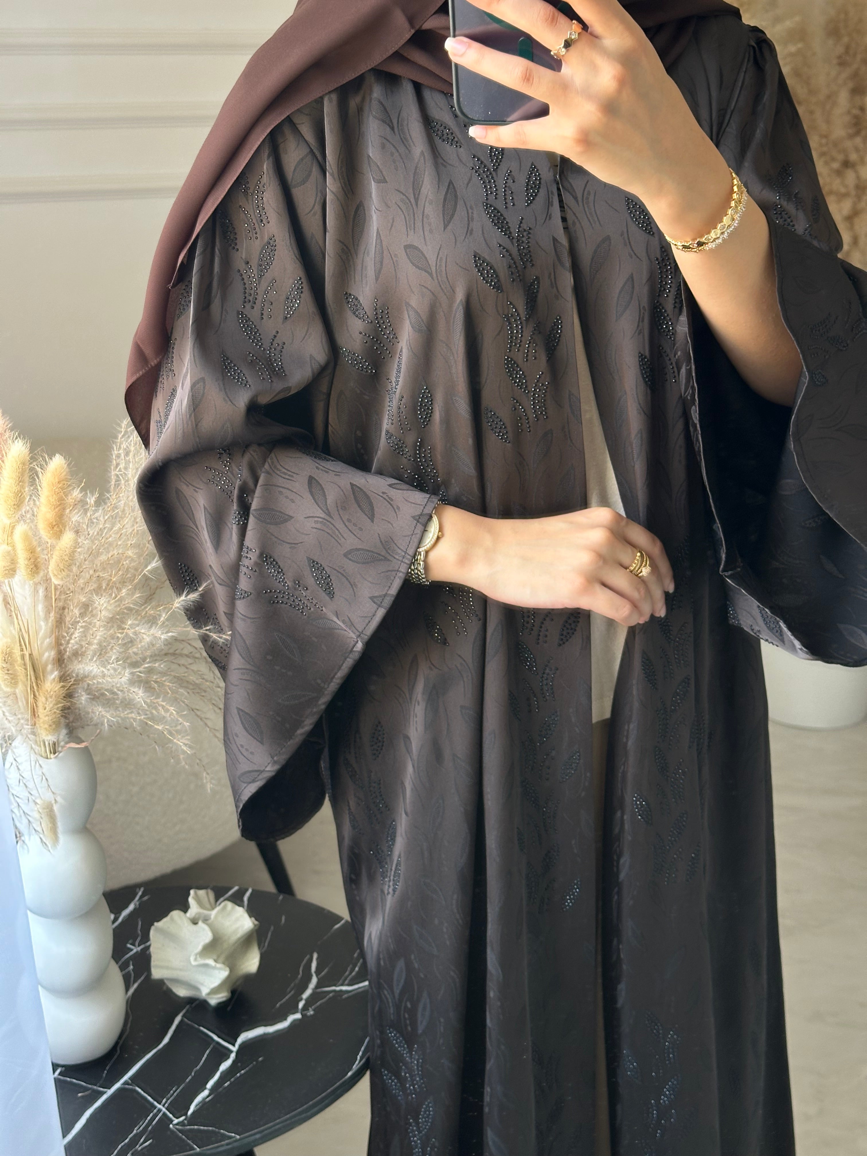 C 1202-03 Brown Printed Abaya