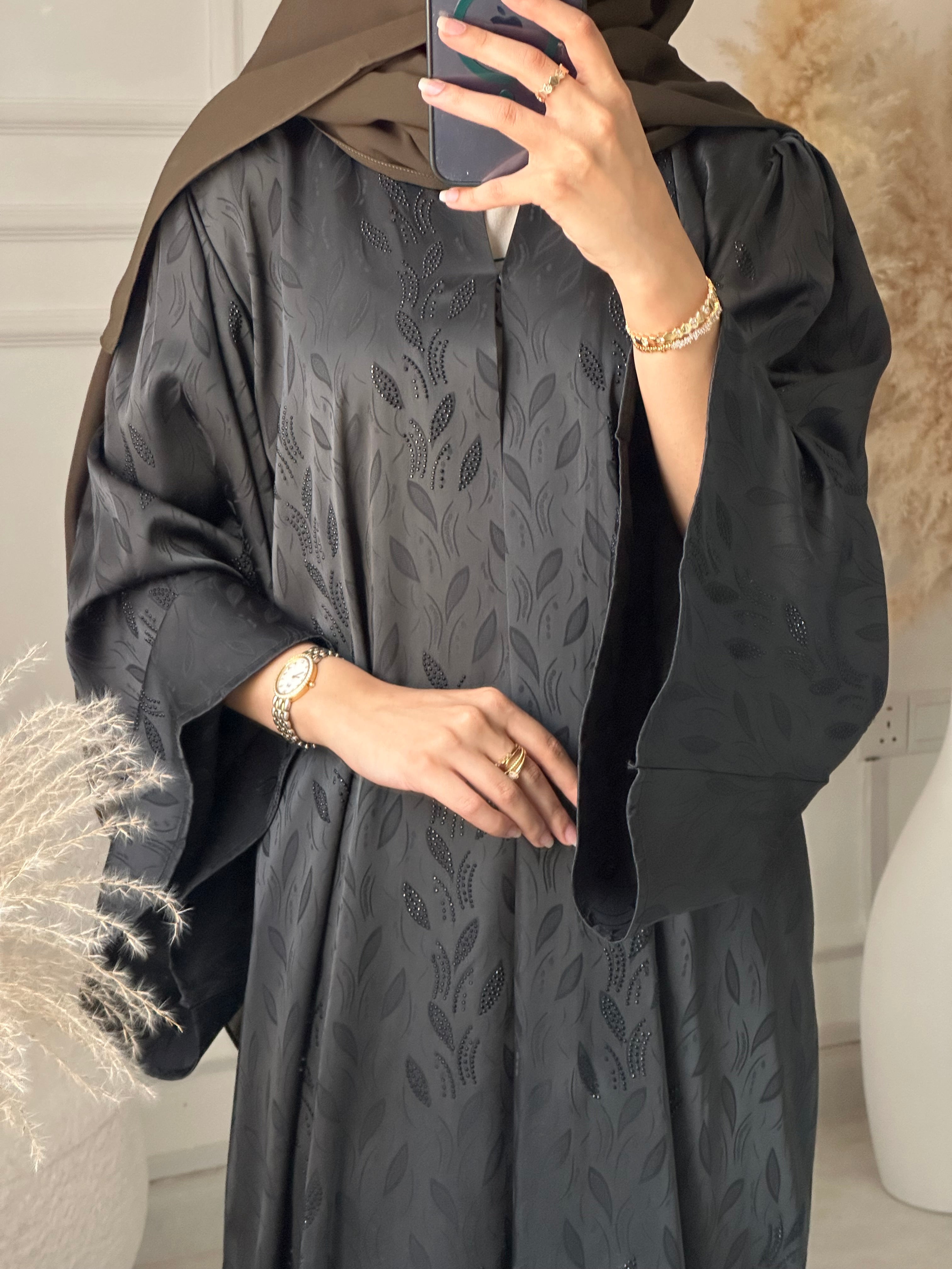 C 1202-04 Olive Printed Abaya