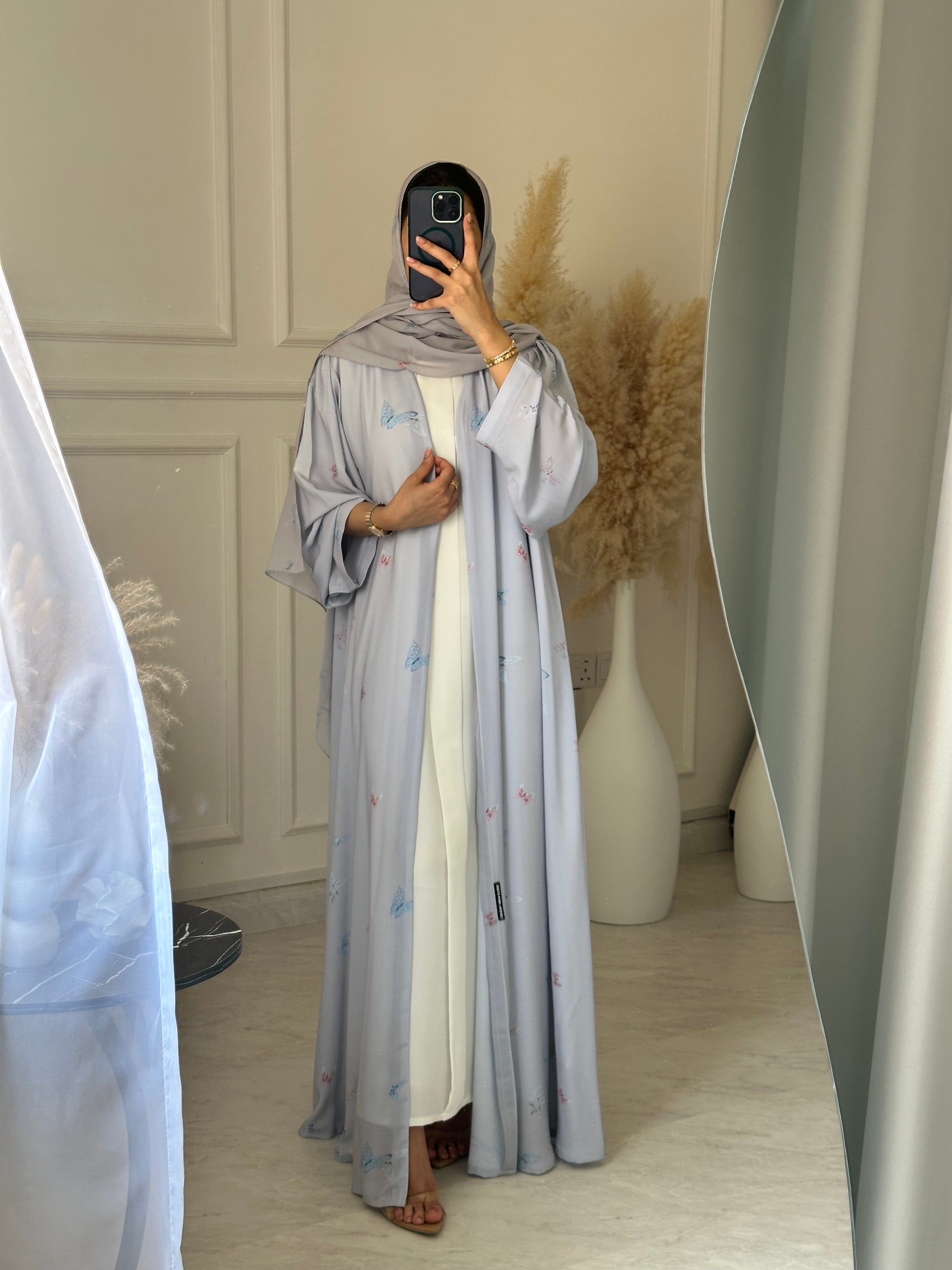 C 1205 Baby Blue Printed Abaya