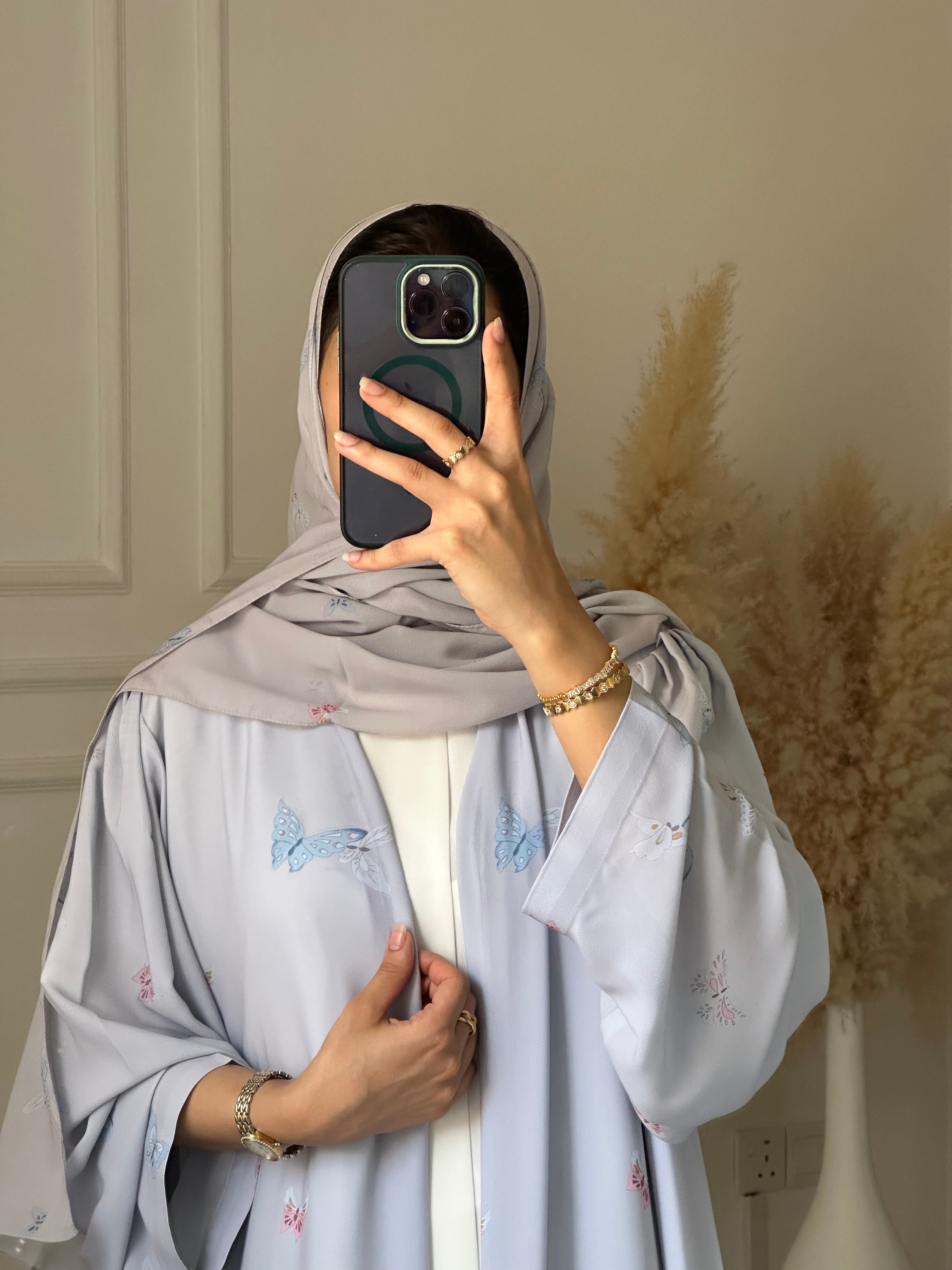 C 1205 Baby Blue Printed Abaya