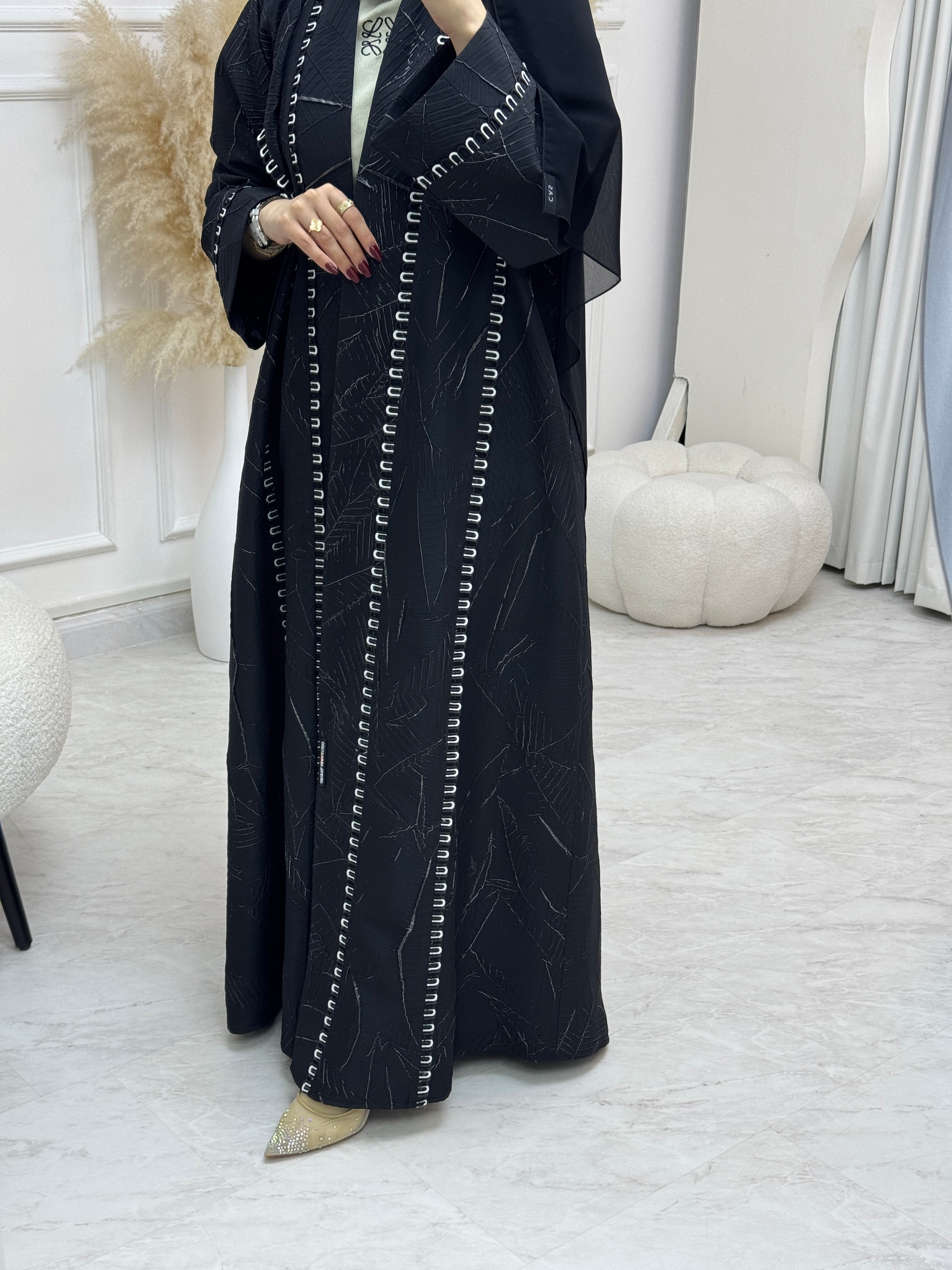 C 0988 Silver Black Abaya