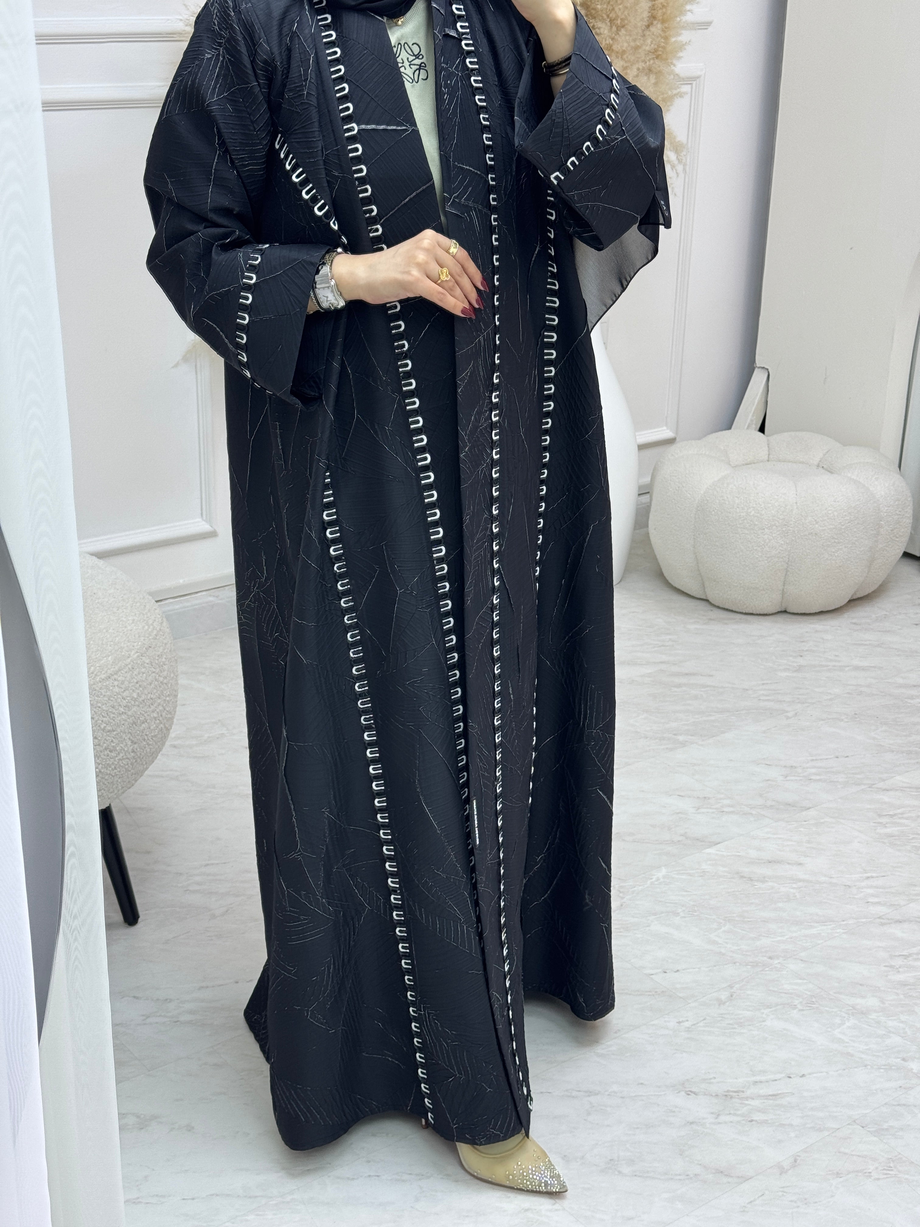 C 0988 Silver Black Abaya