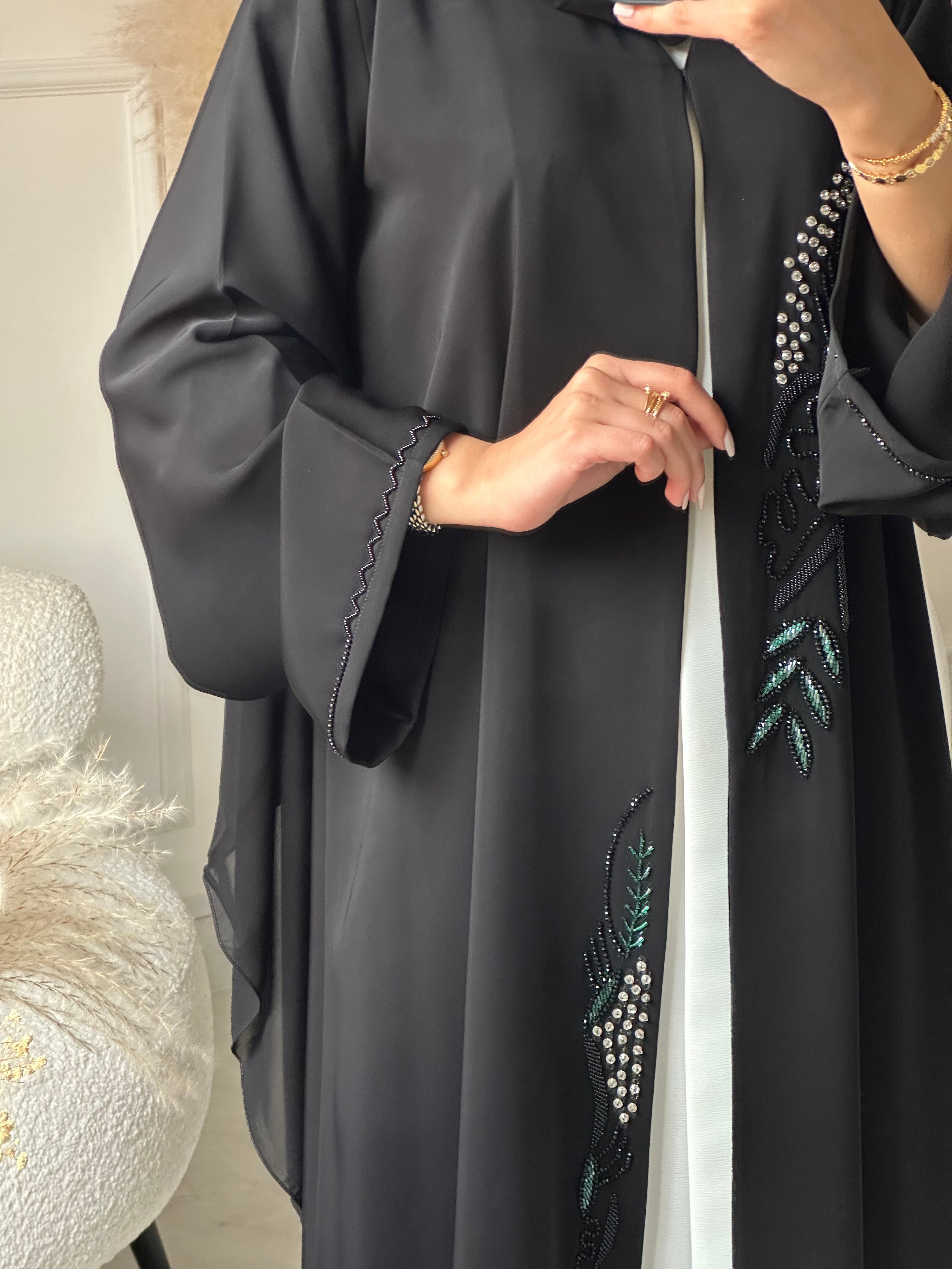 C 0948 Black Beaded Abaya