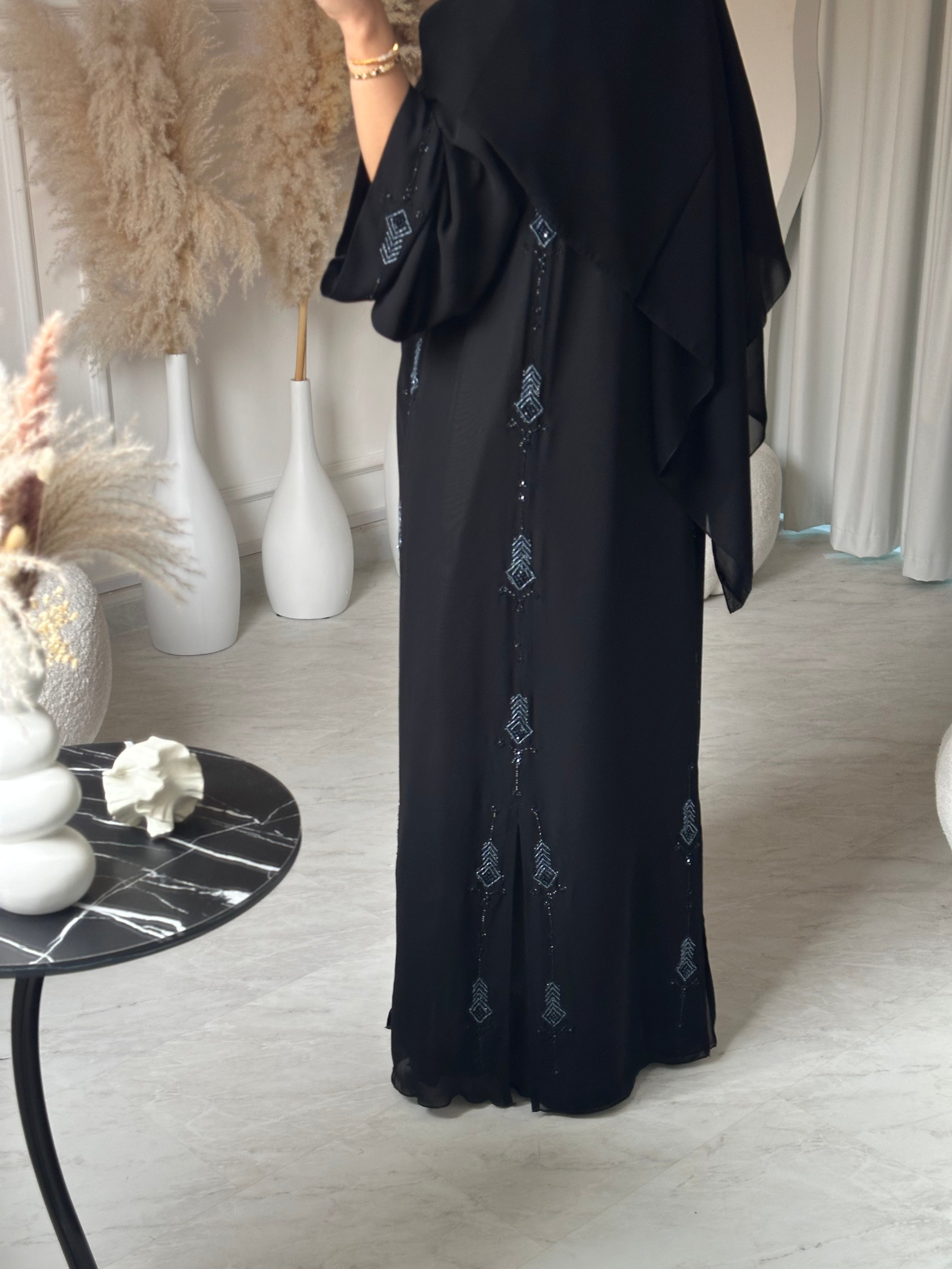 C 0949 Black Beaded Abaya