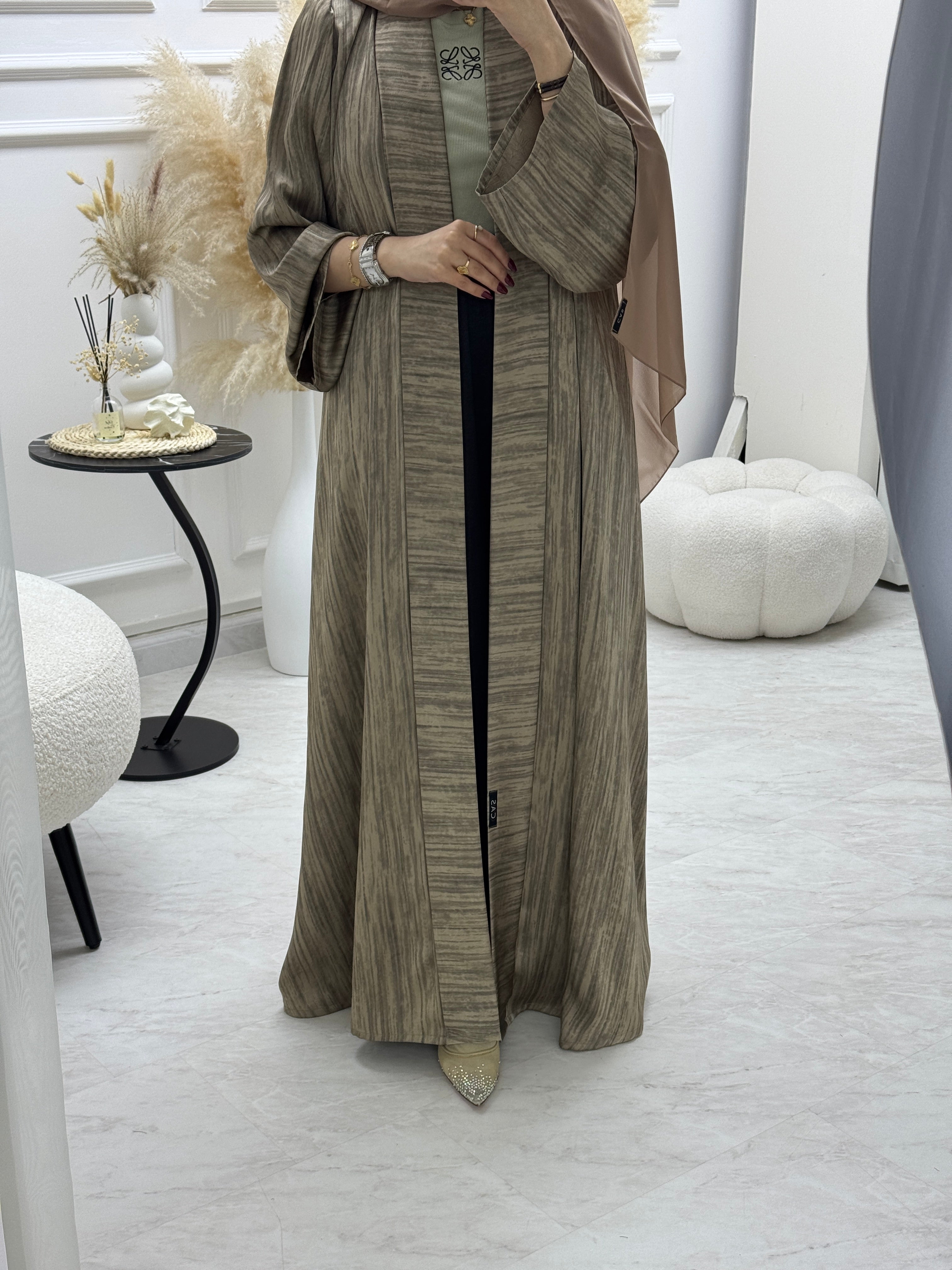 C 1006-05 Beige Printed Abaya