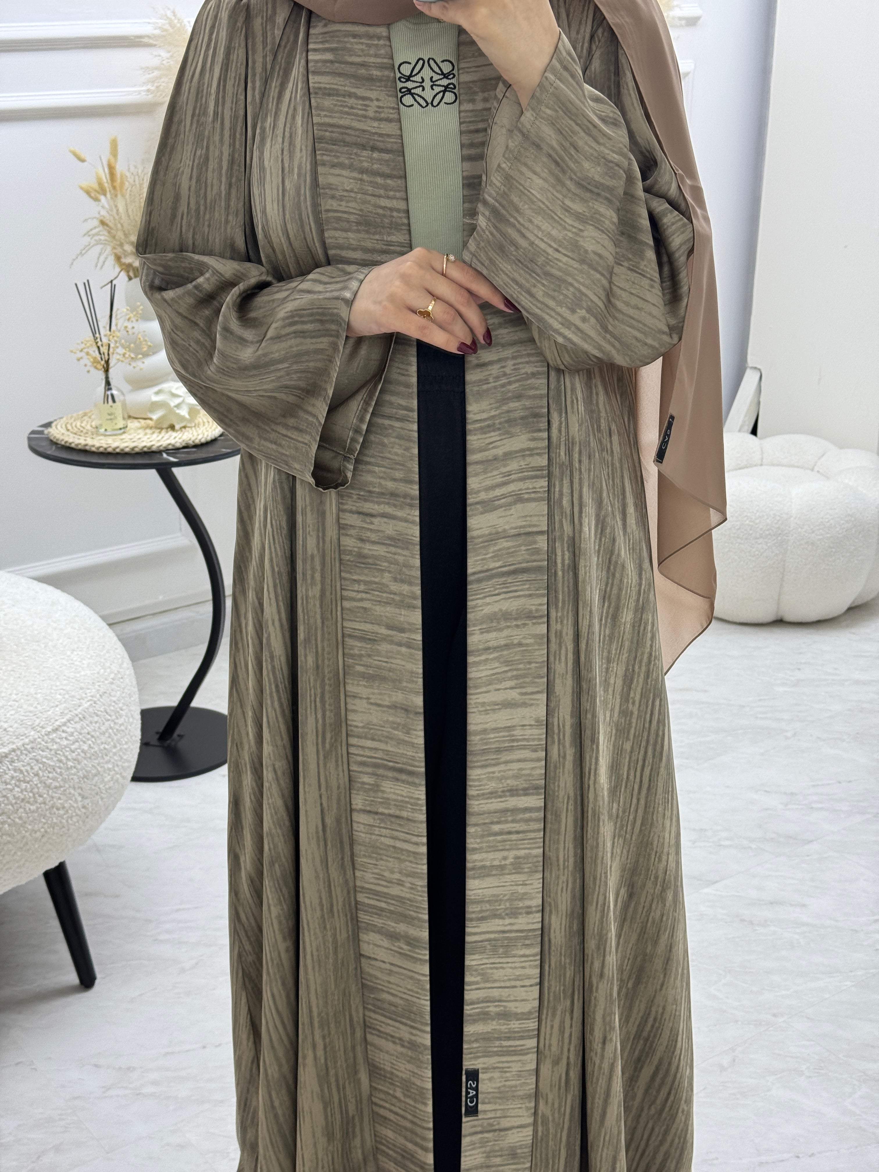 C 1006-05 Beige Printed Abaya