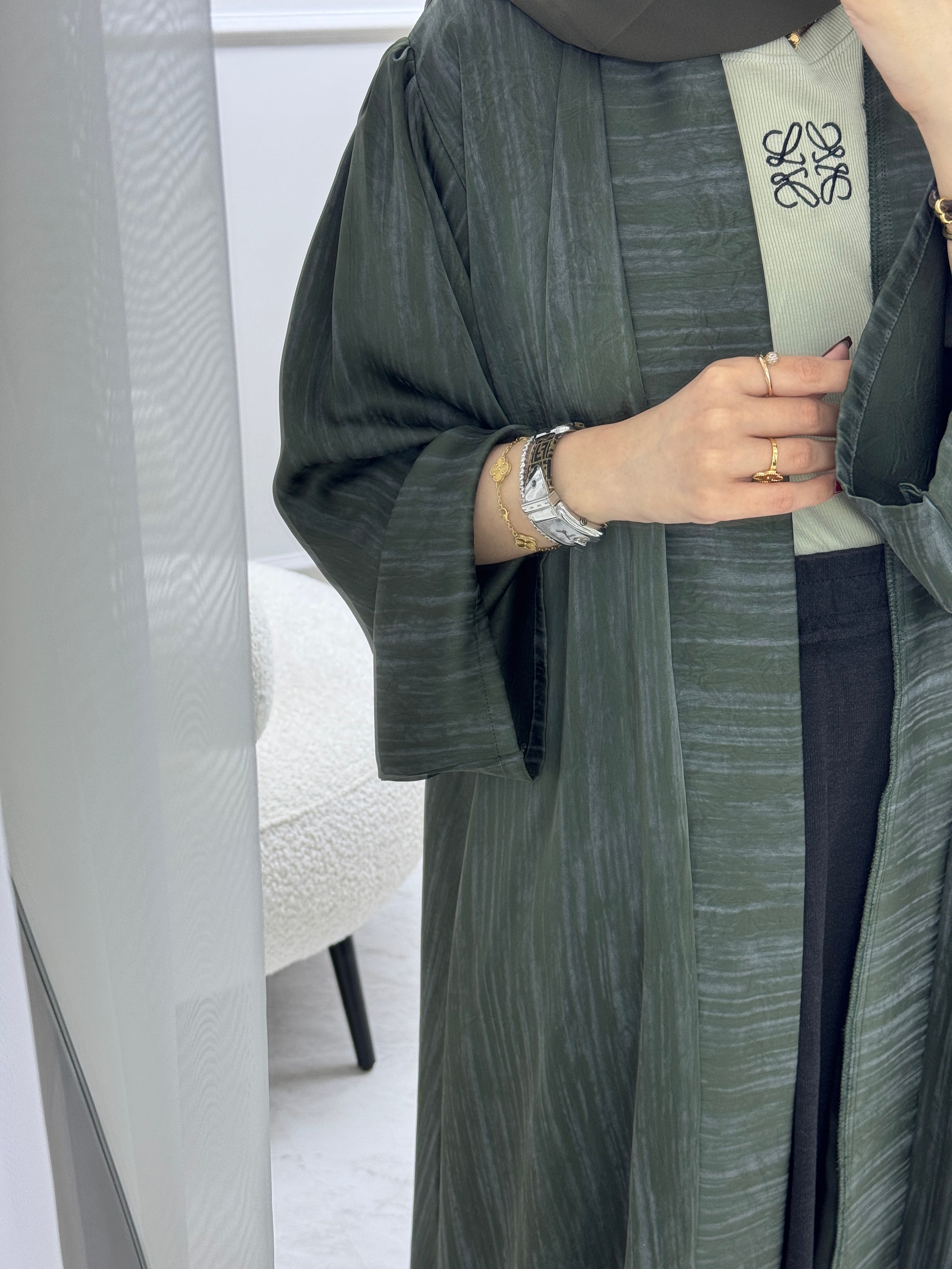 عباية مطبوعة باللون الأخضر C 1006-04