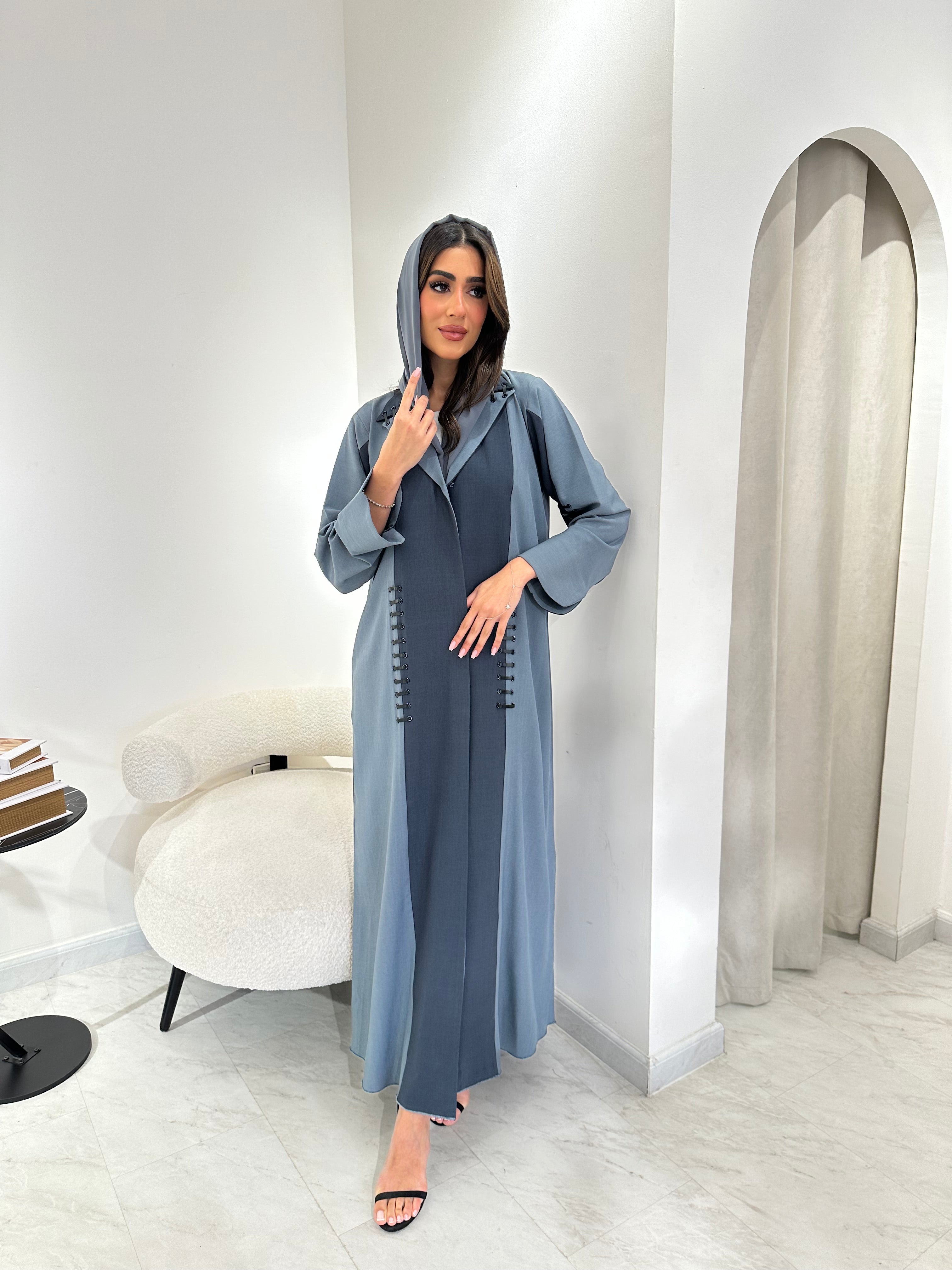 C 0958 Grey Blue Coat Abaya