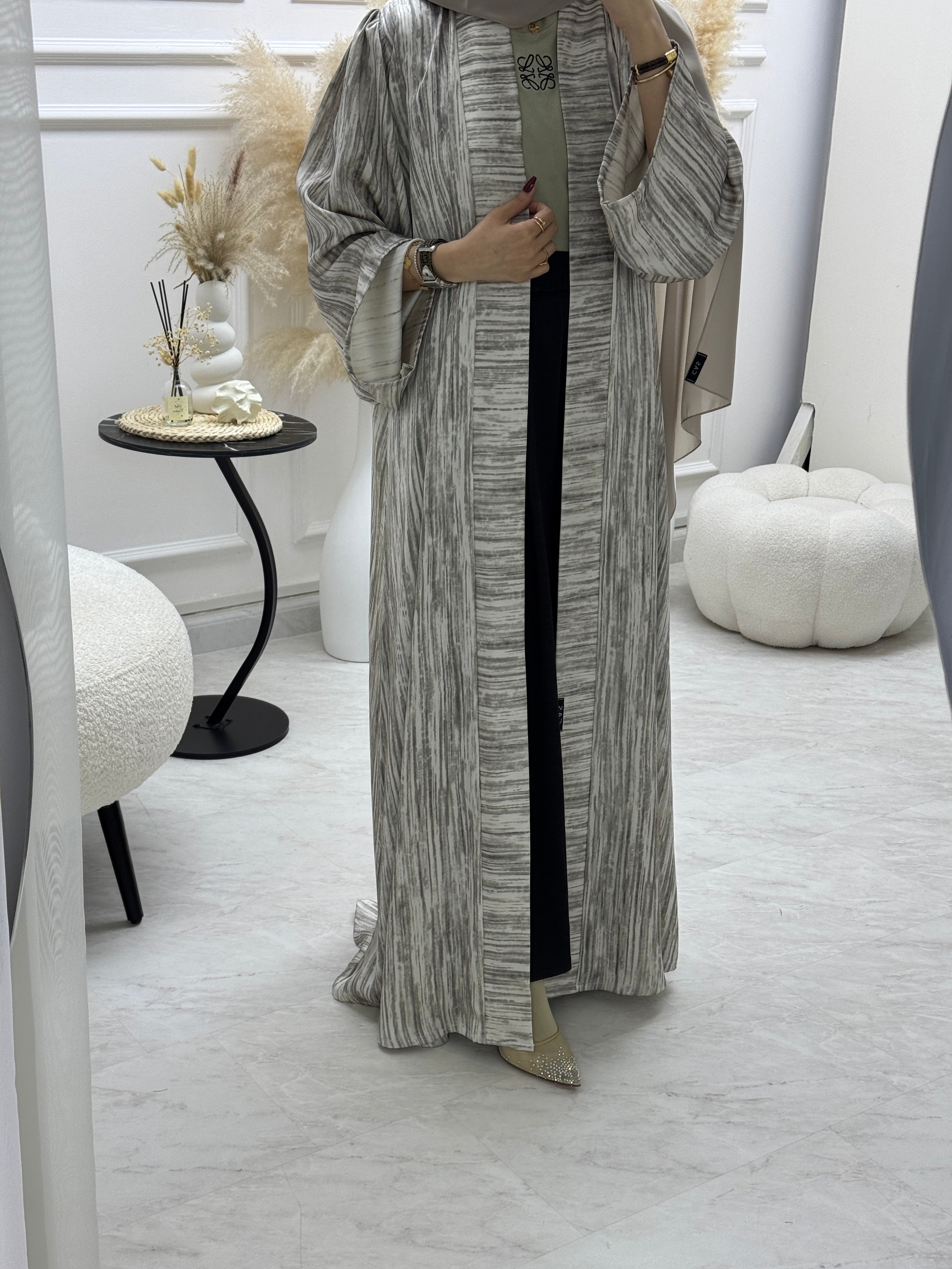 C 1006-01 Cream Printed Abaya
