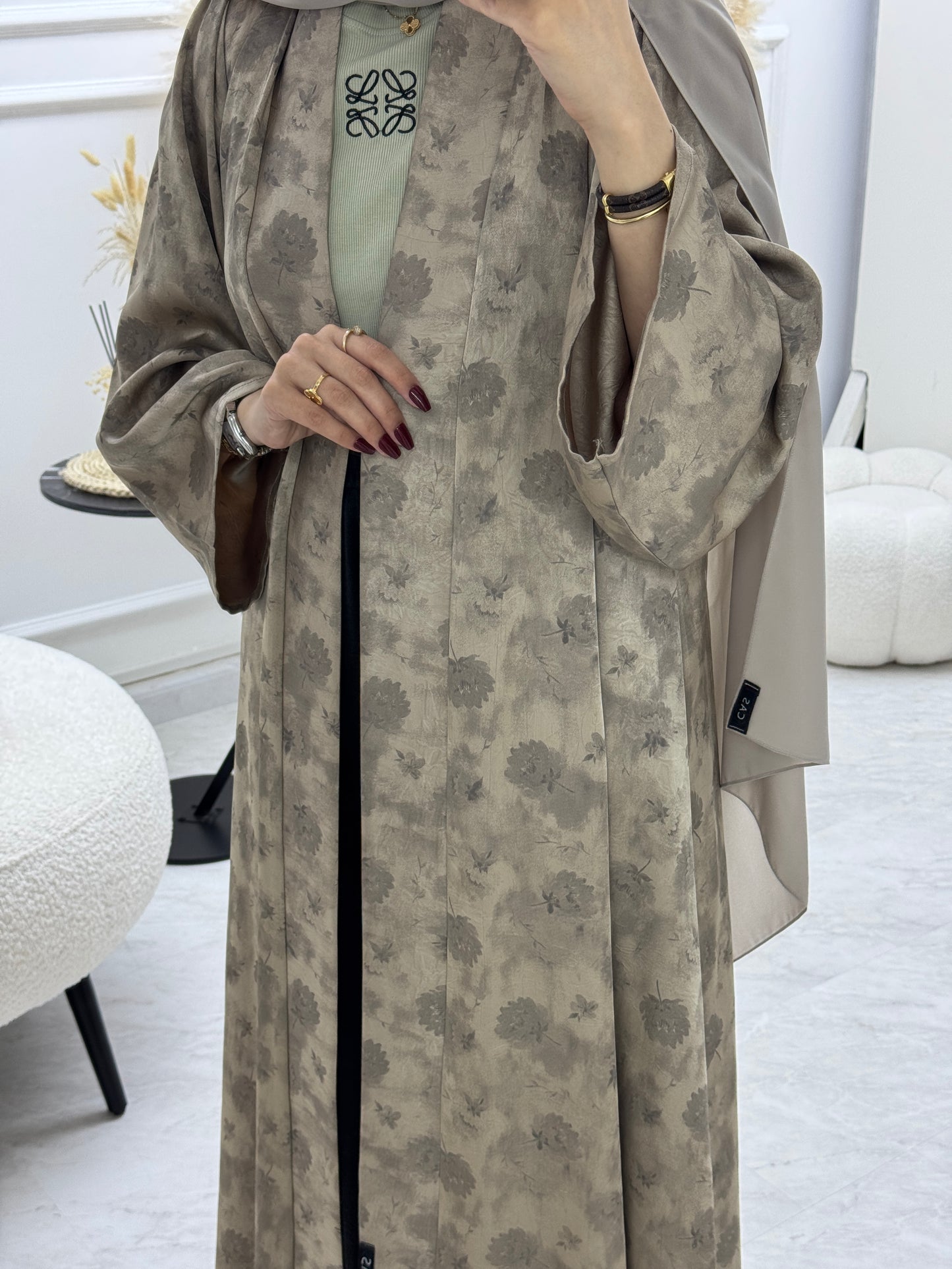 C 1005-03 Beige Printed Abaya