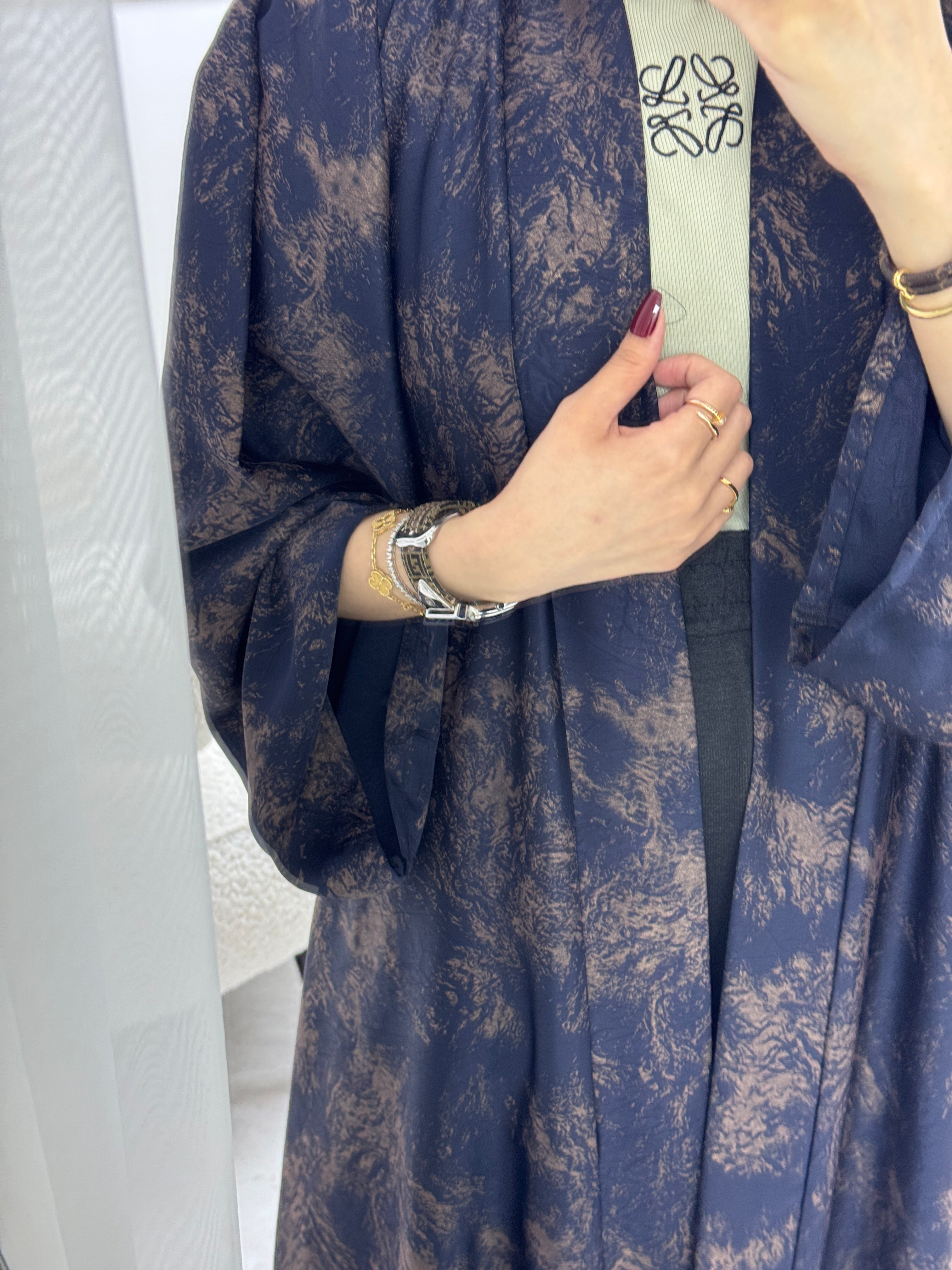 C 1004-01 Dark Blue Printed Abaya