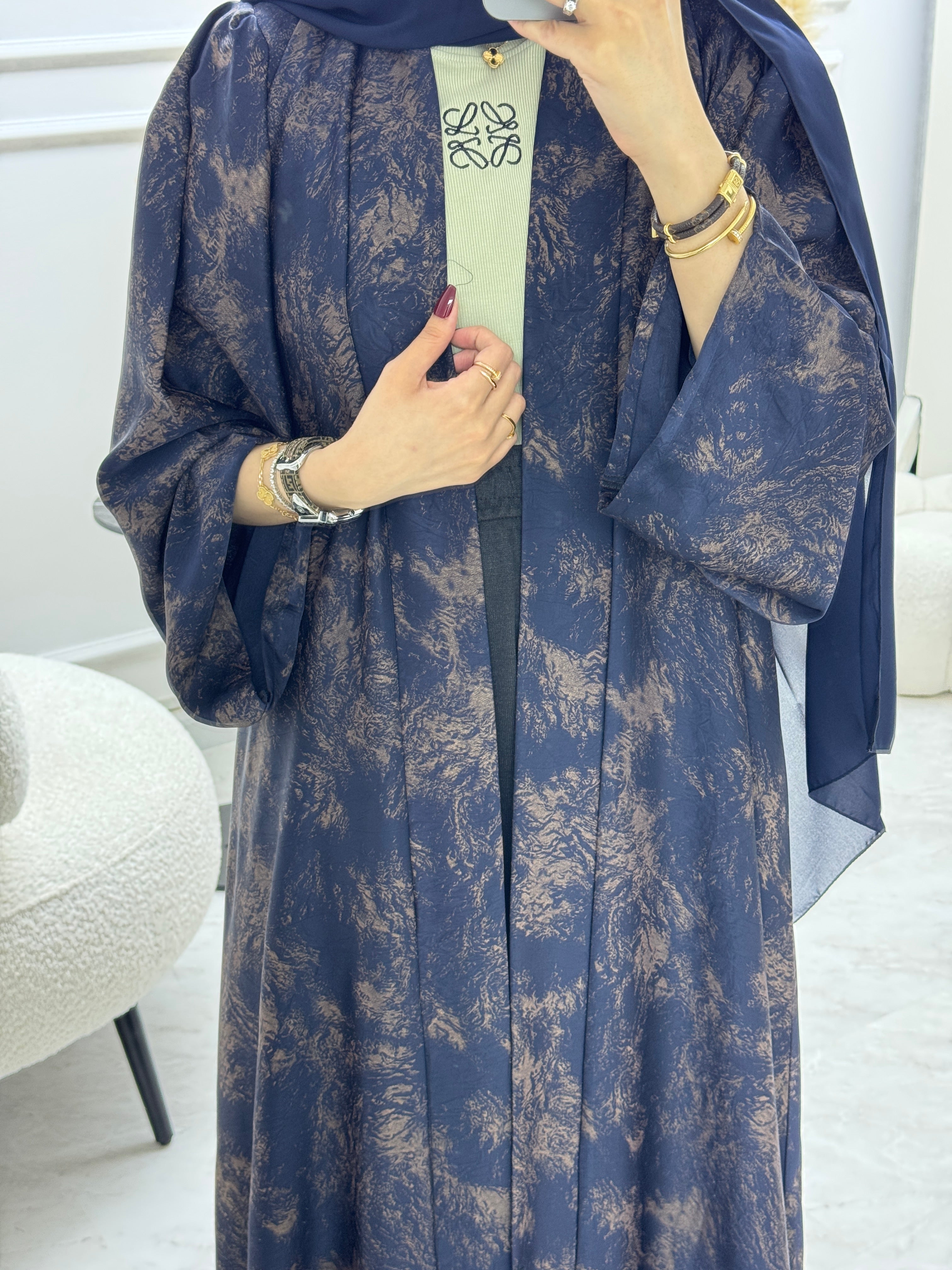 C 1004-01 Dark Blue Printed Abaya