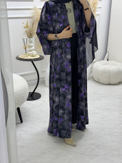 C 1003-01 Black Purple Printed Abaya