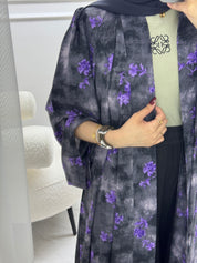 C 1003-01 Black Purple Printed Abaya