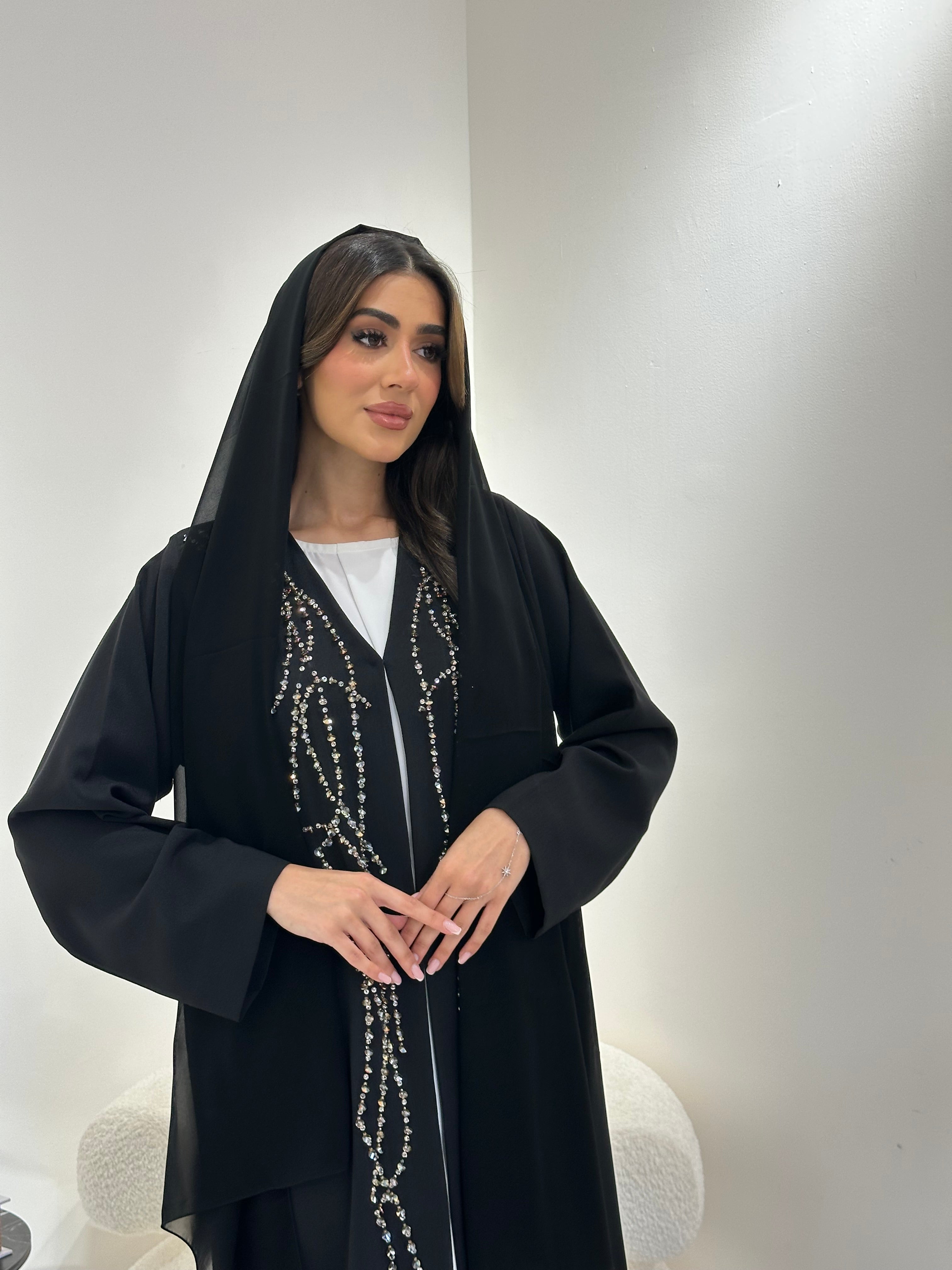 C 0962 Black Beaded Abaya