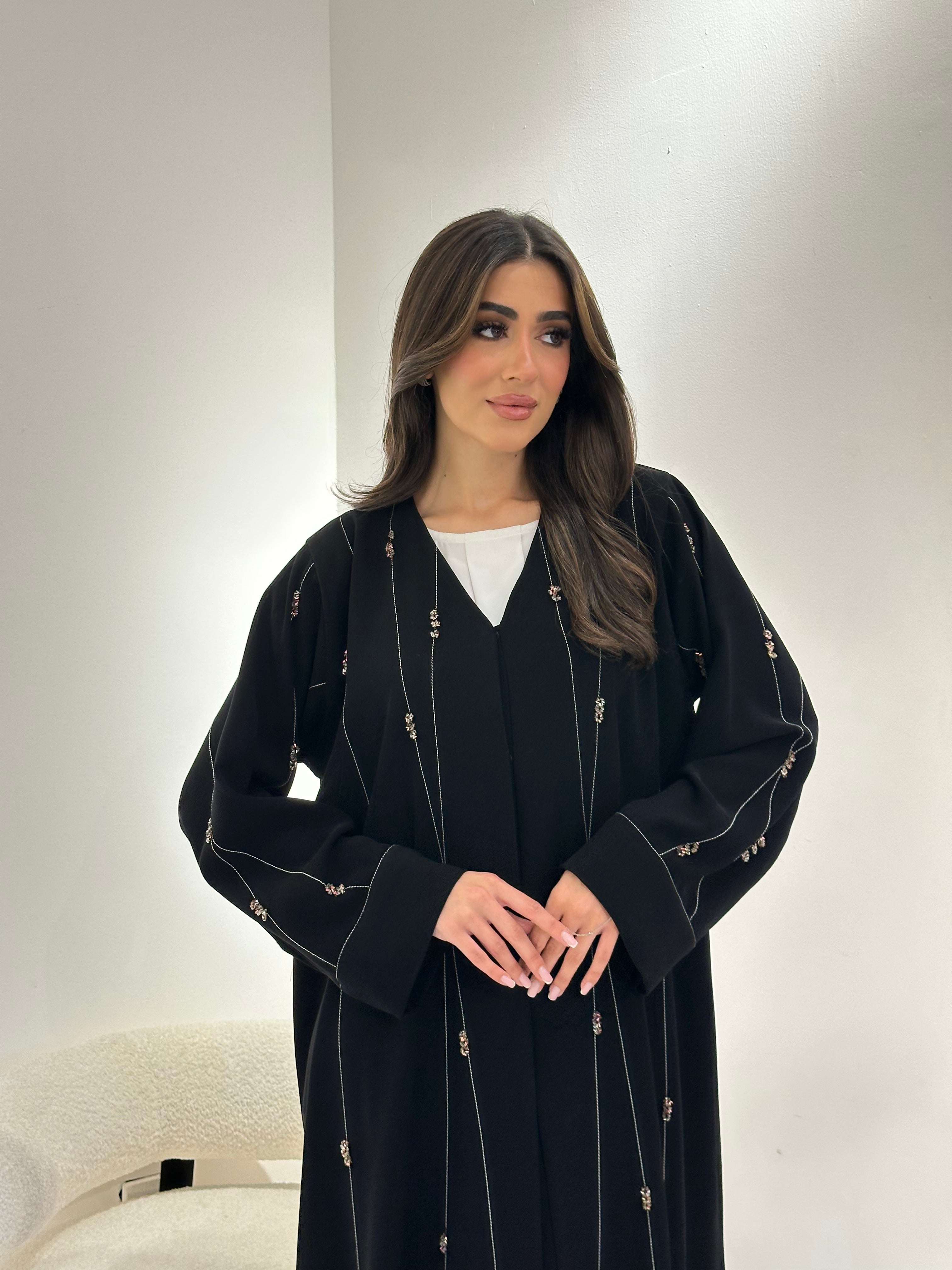 C 0965 Black Beaded Abaya