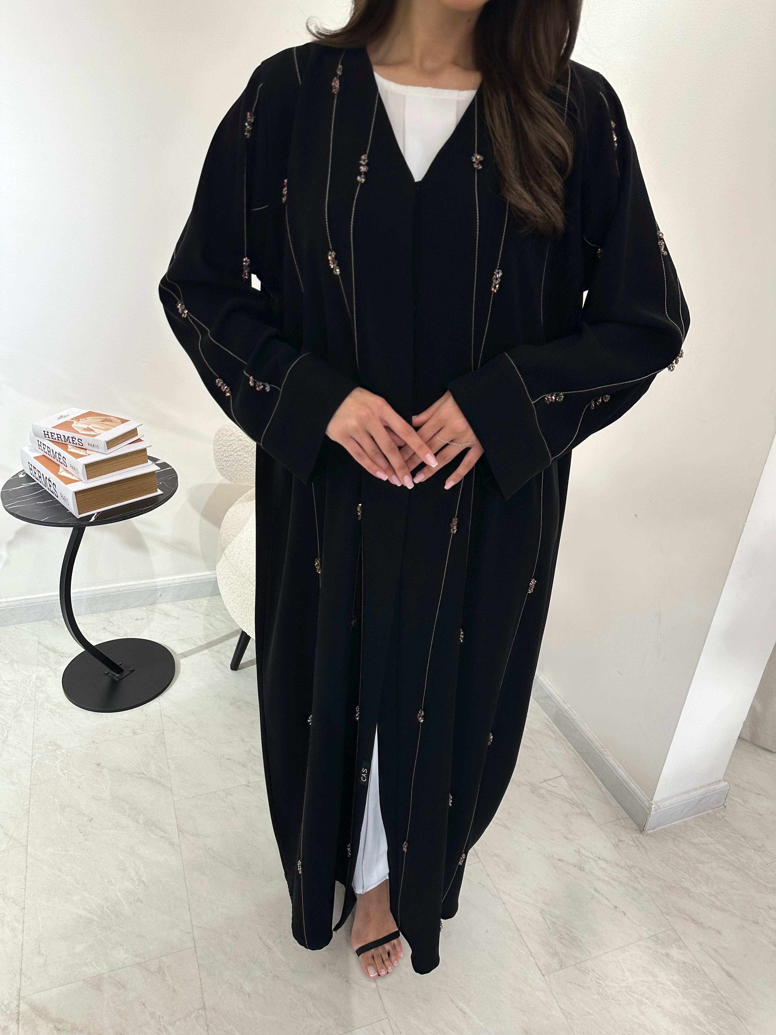 C 0965 Black Beaded Abaya