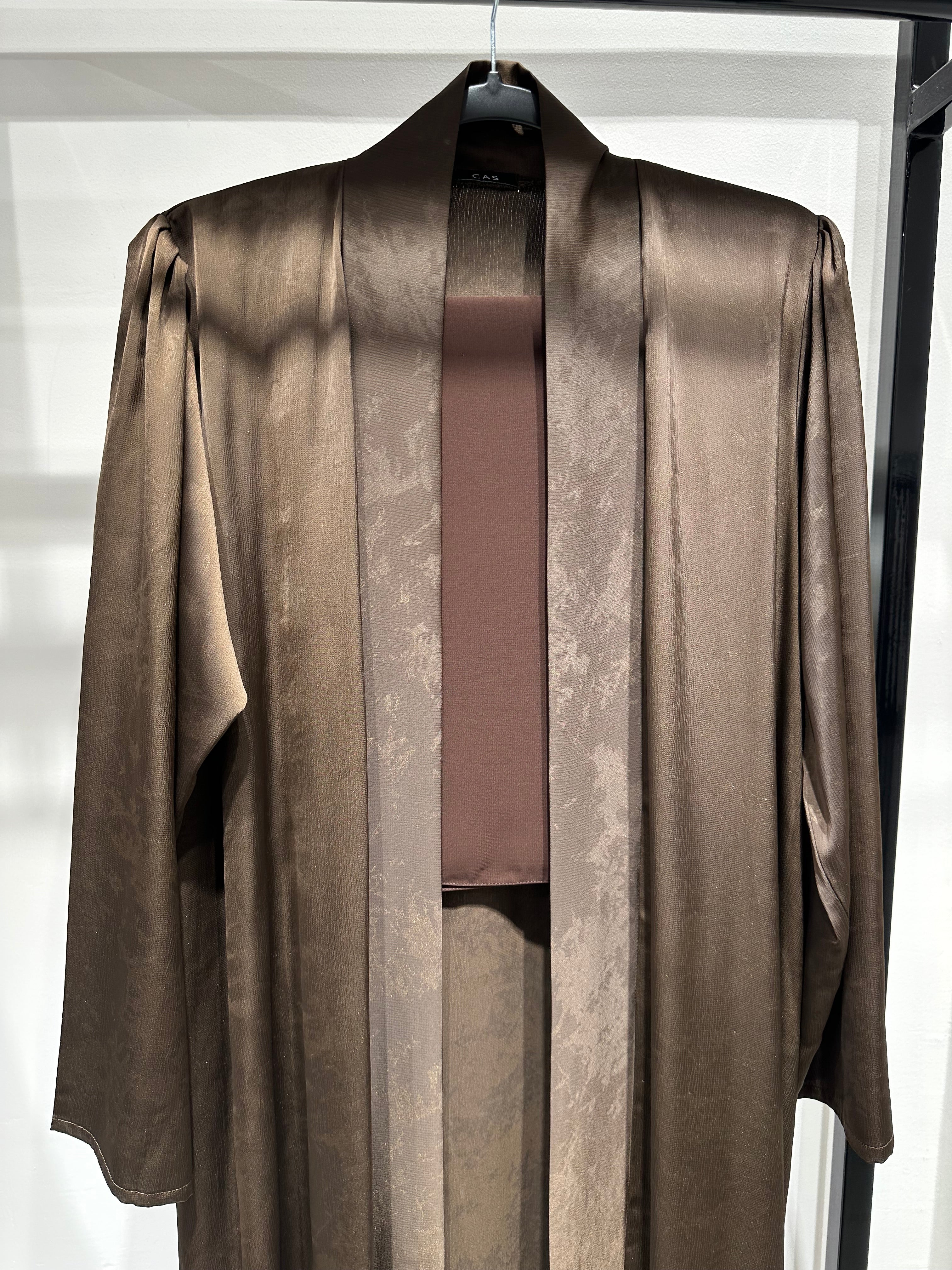 C 1414-03 Dark Brown Printed Abaya