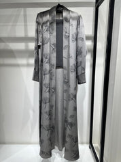 C 1413-03 Light Grey Floral Printed Abaya