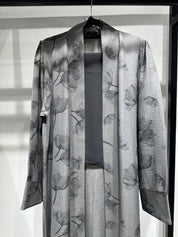 C 1413-03 Light Grey Floral Printed Abaya