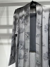 C 1413-03 Light Grey Floral Printed Abaya