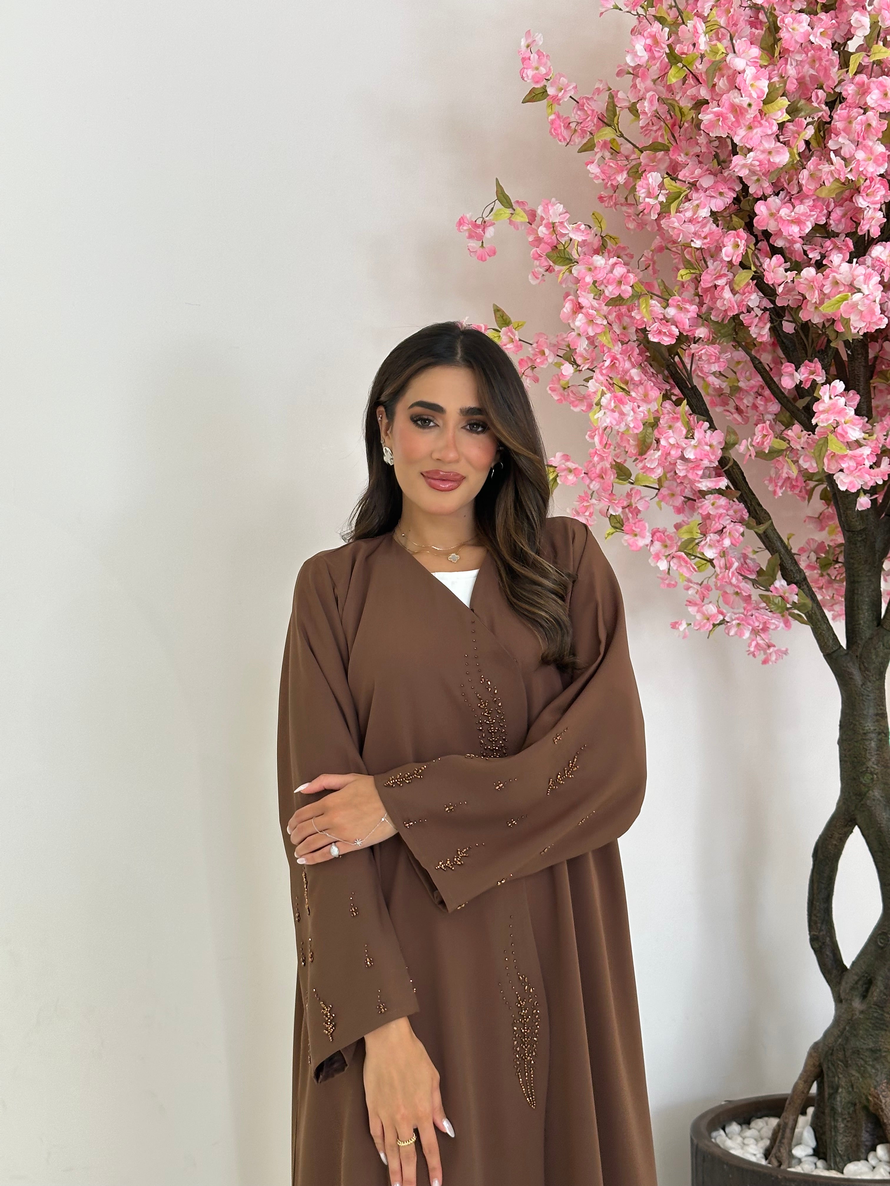 C 1232 Khaki Beaded Abaya