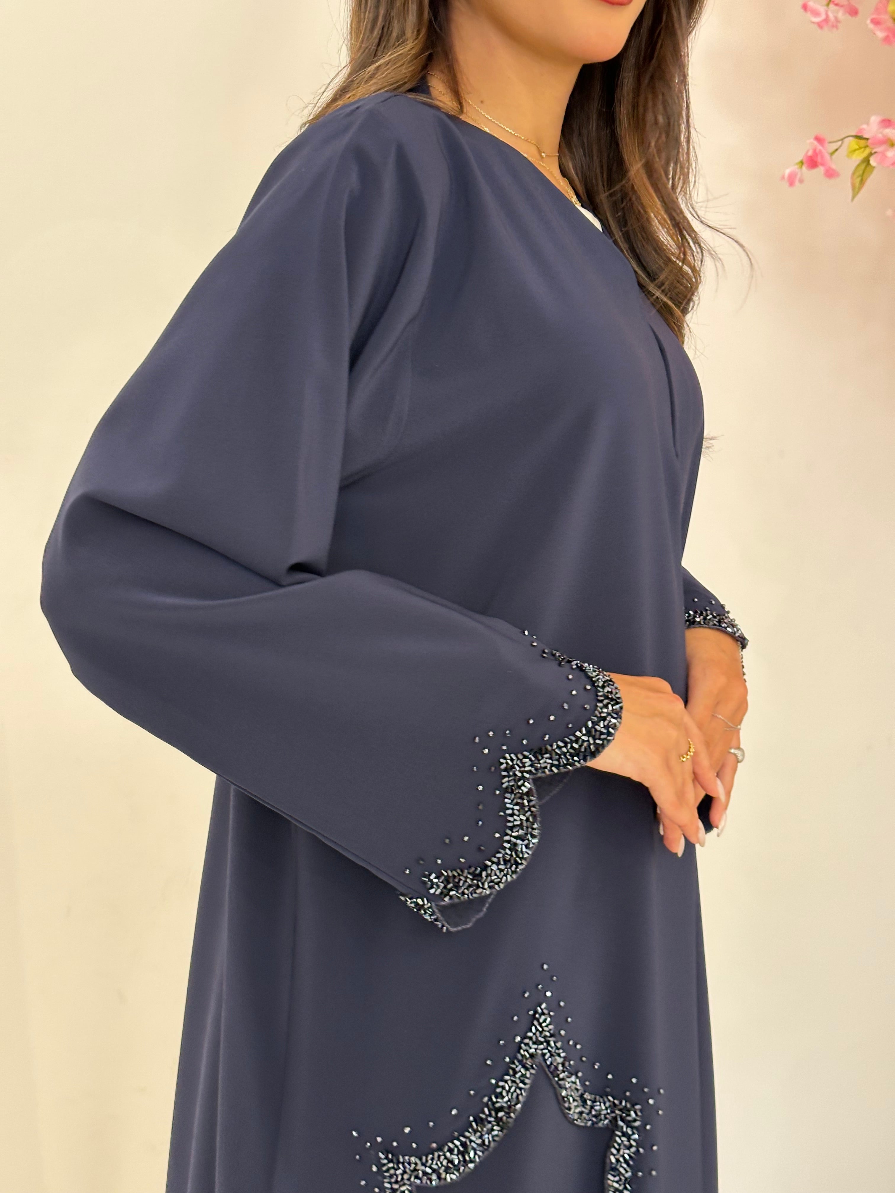 C 1233 Navy Blue Beaded Abaya