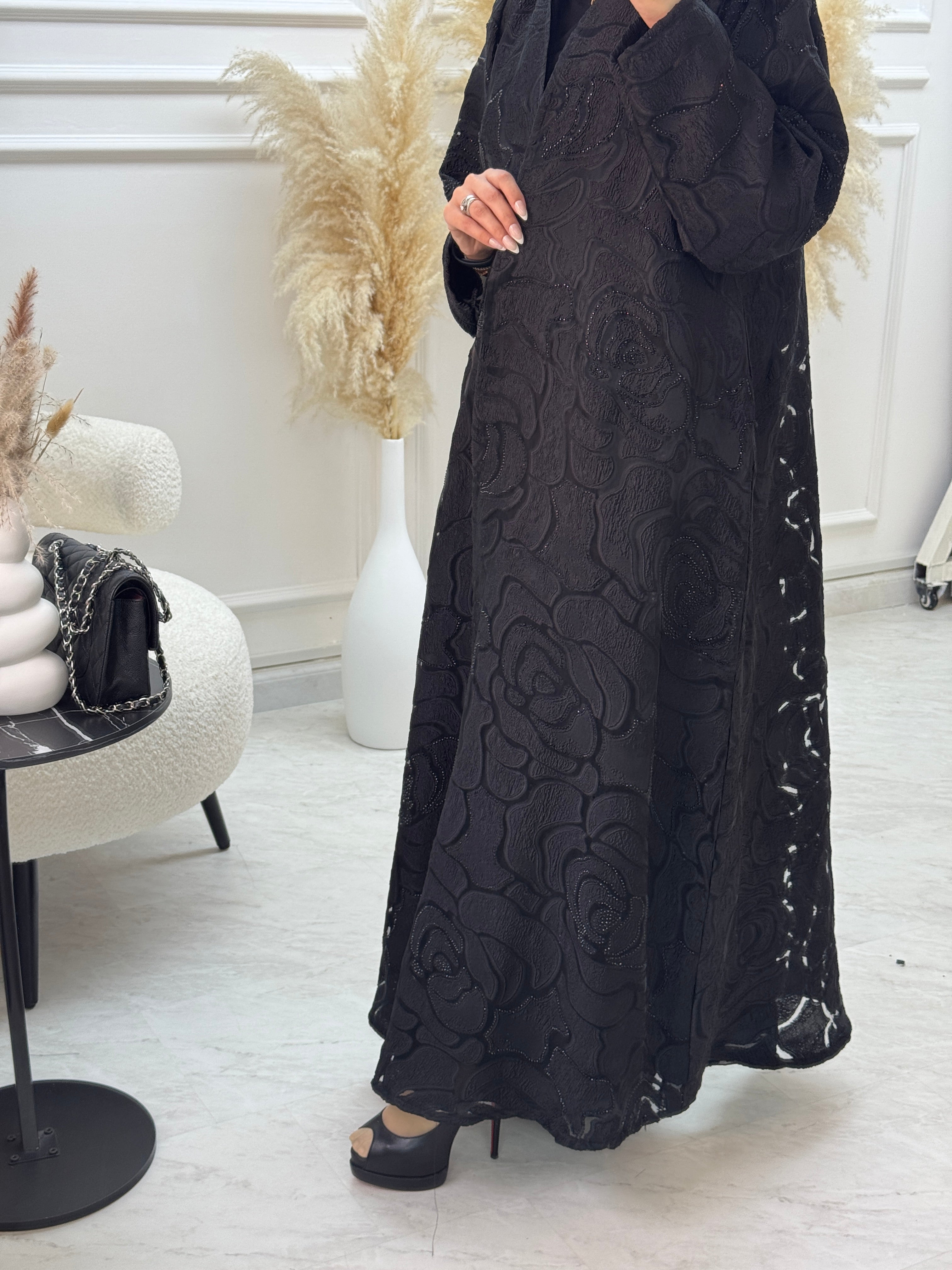 C 1059 Black Organza Abaya