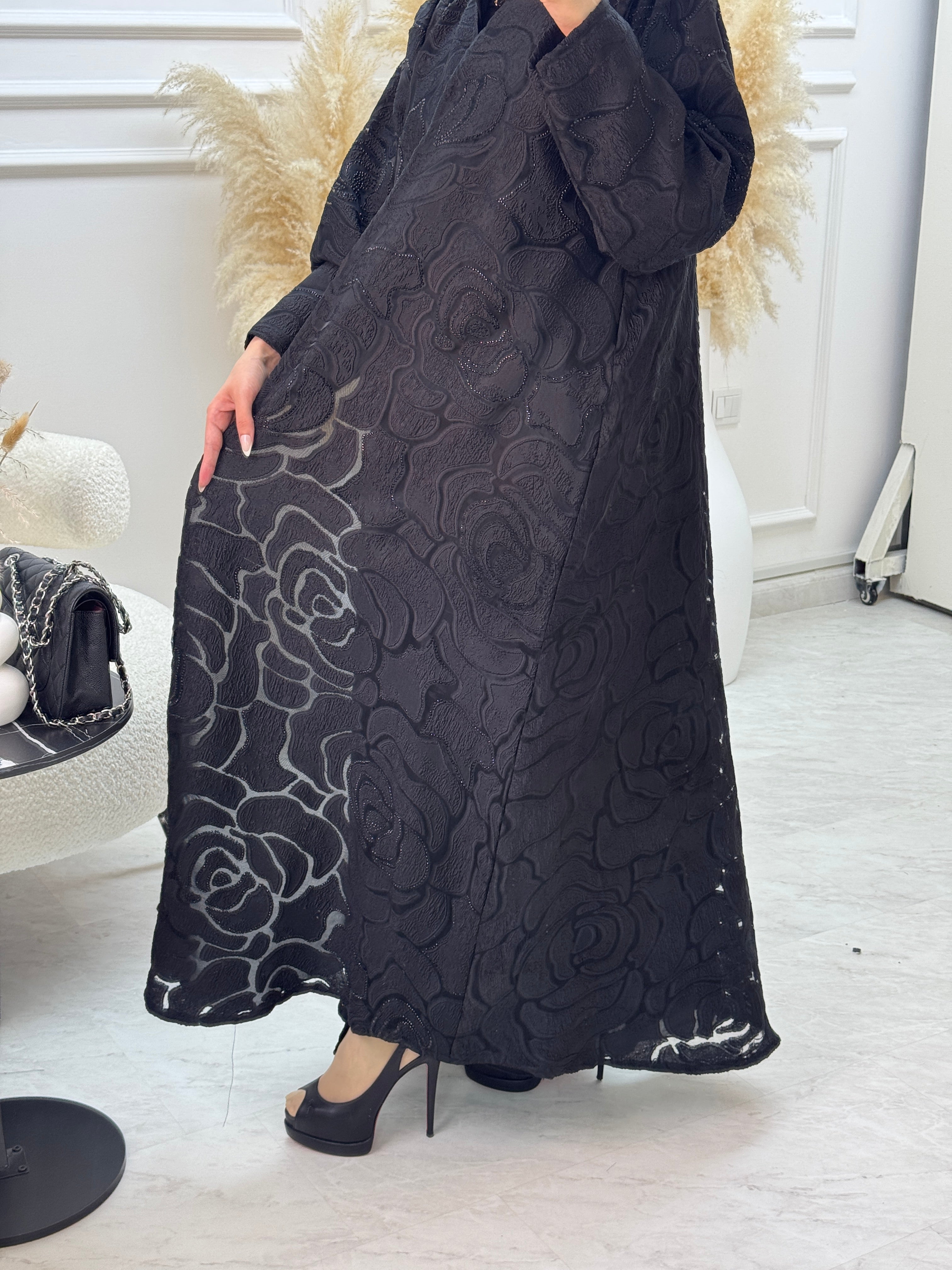 C 1059 Black Organza Abaya