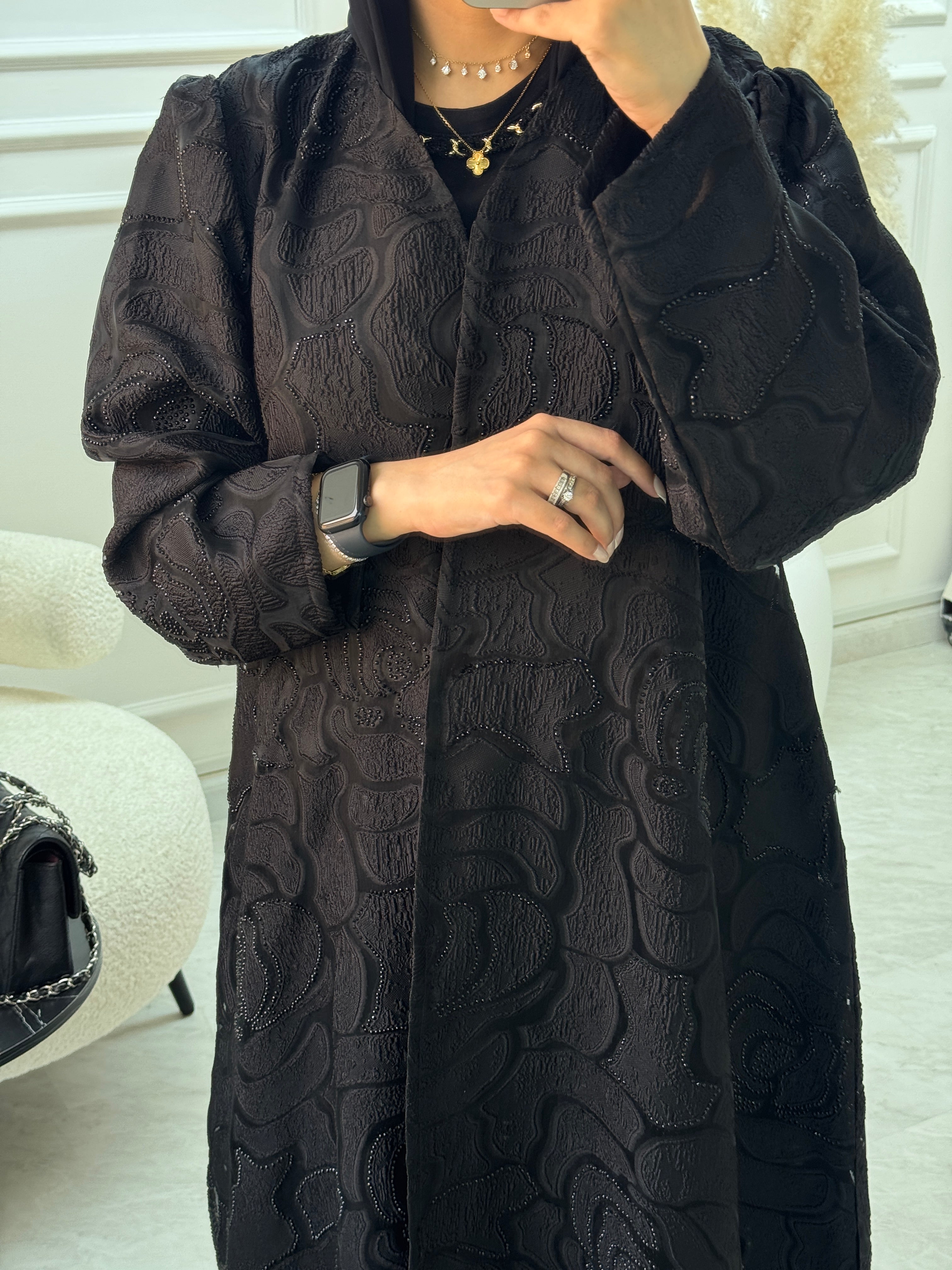 C 1059 Black Organza Abaya